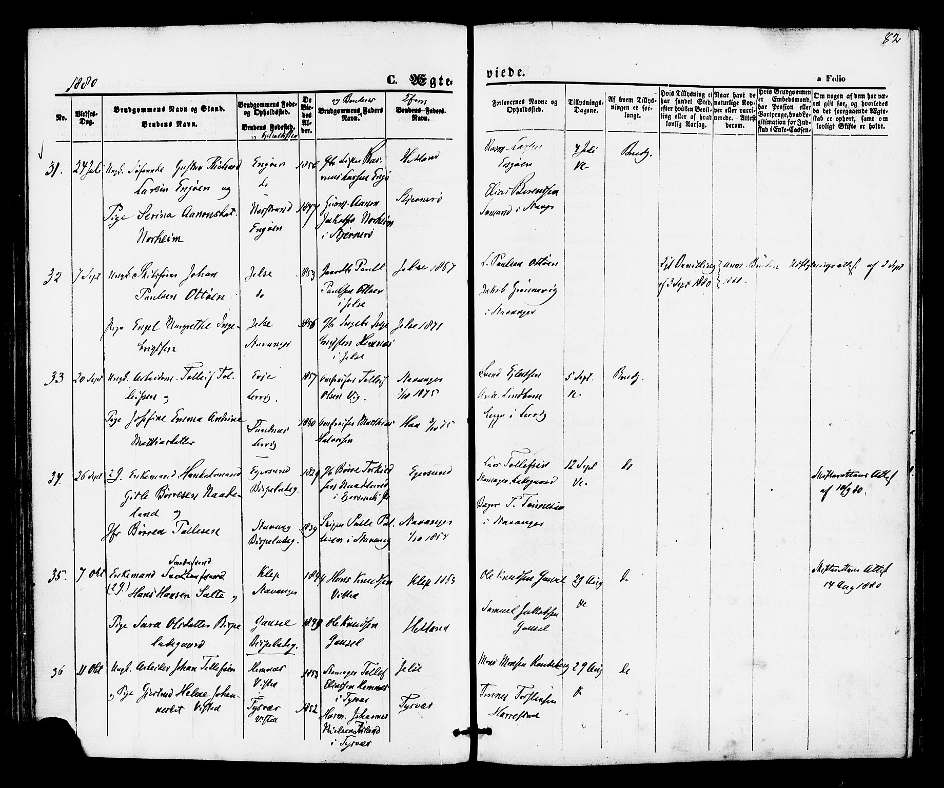 Hetland sokneprestkontor, AV/SAST-A-101826/30/30BA/L0005: Parish register (official) no. A 5, 1869-1884, p. 82