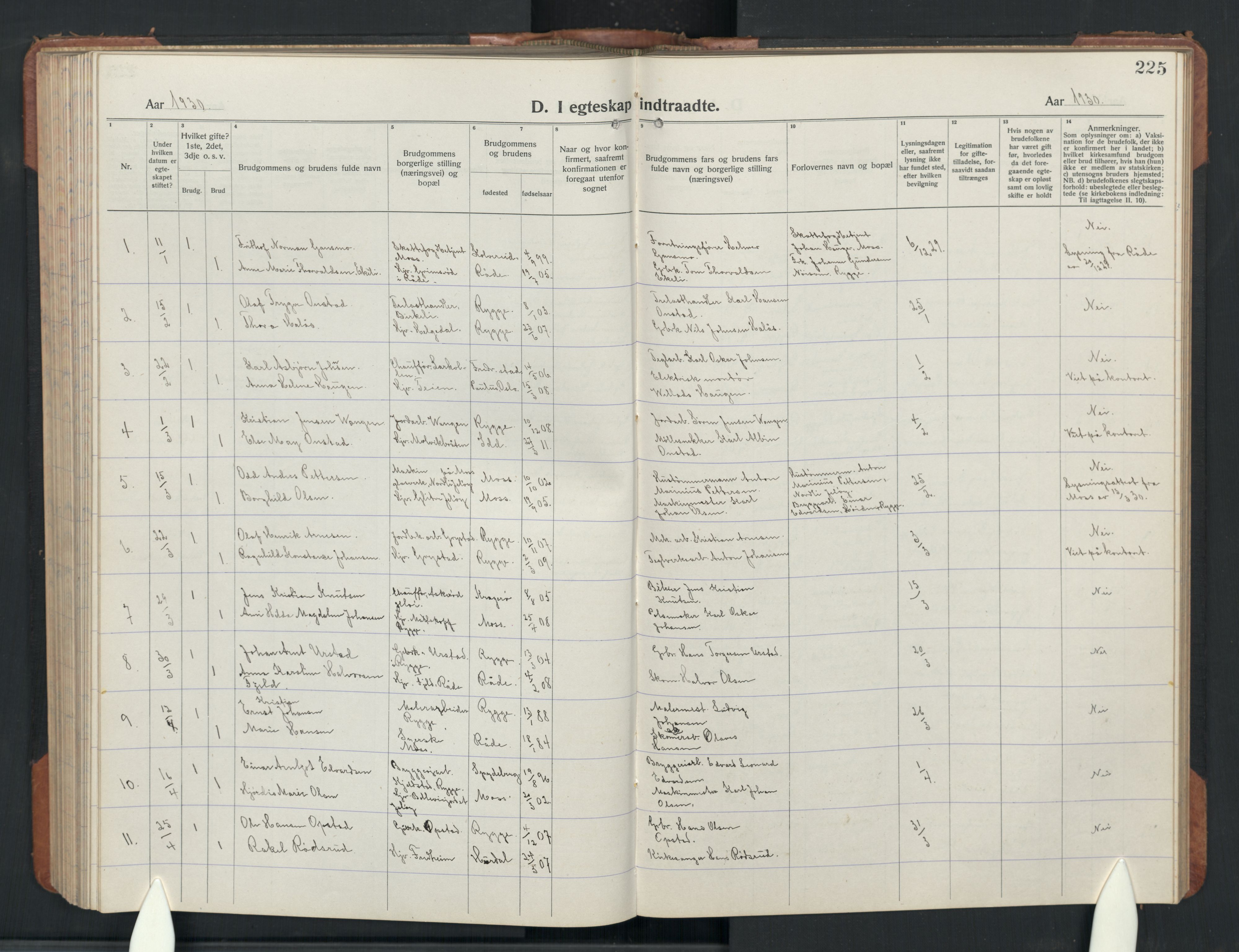Rygge prestekontor Kirkebøker, AV/SAO-A-10084b/G/Ga/L0004: Parish register (copy) no. 4, 1922-1953, p. 225