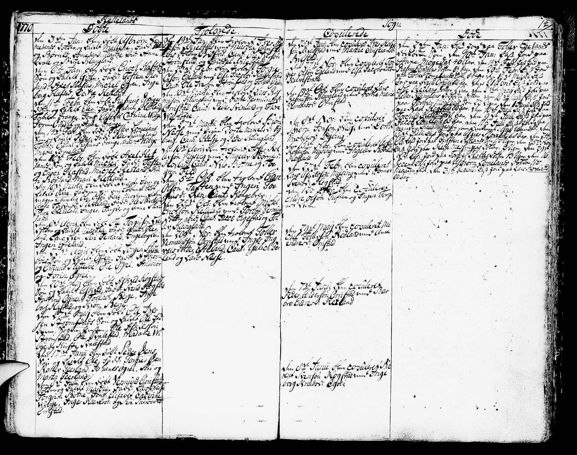 Helleland sokneprestkontor, SAST/A-101810: Parish register (official) no. A 2 /1, 1762-1791, p. 14