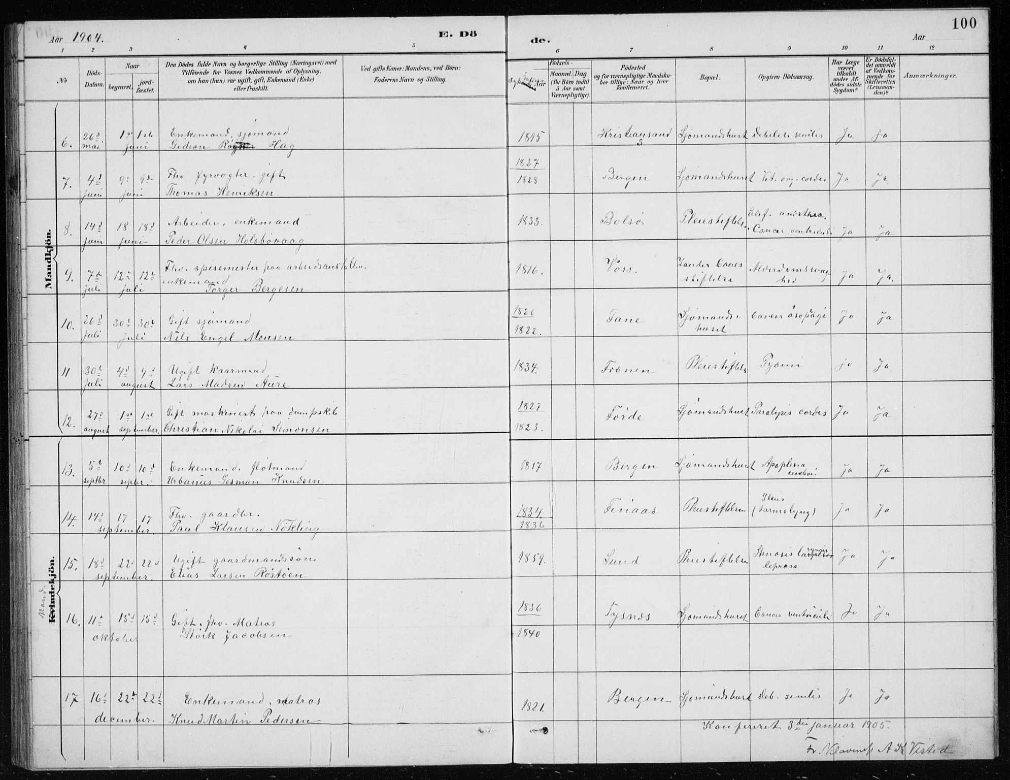 St. Jørgens hospital og Årstad sokneprestembete, SAB/A-99934: Parish register (copy) no. A 10, 1886-1910, p. 100