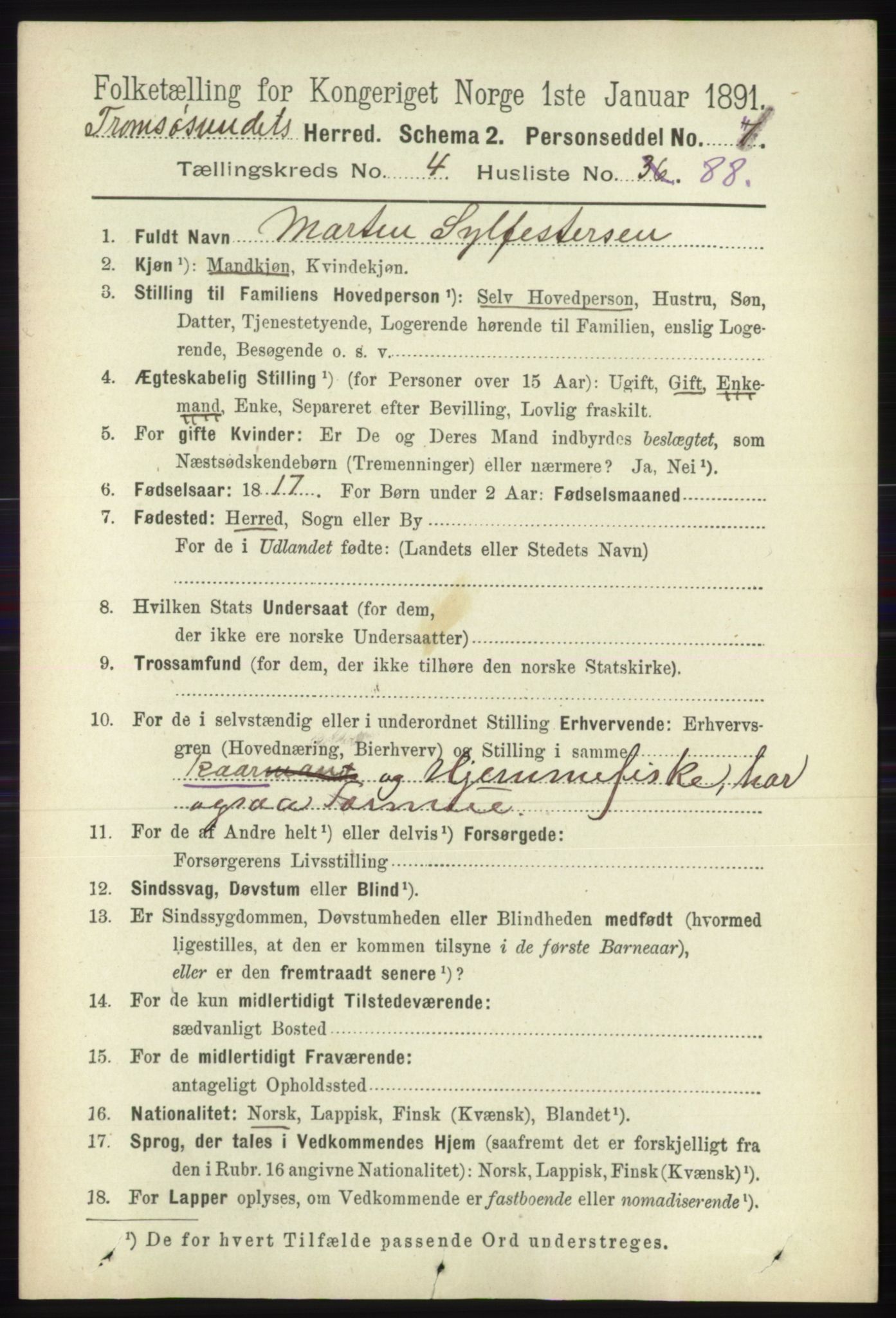 RA, 1891 census for 1934 Tromsøysund, 1891, p. 2235