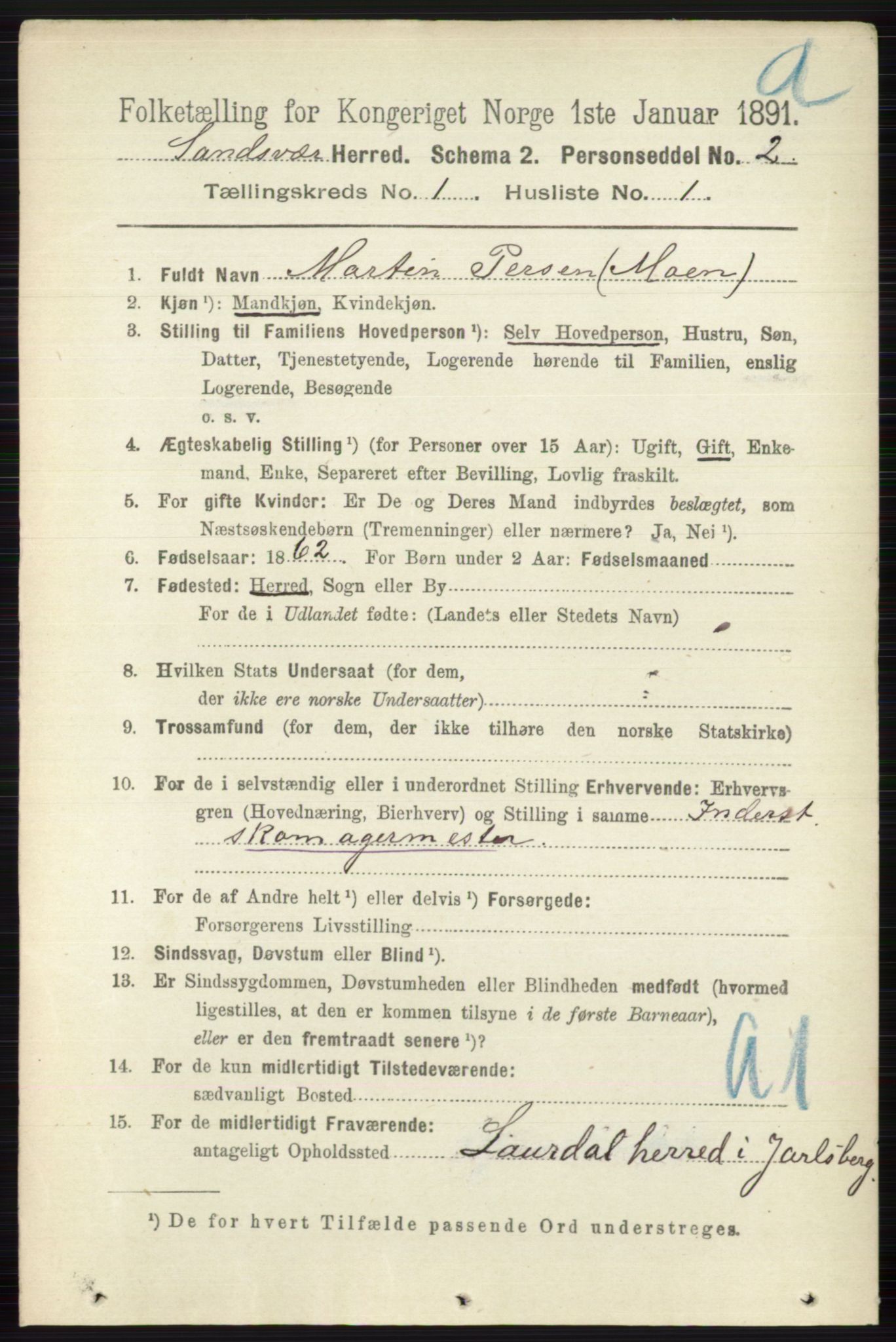 RA, 1891 census for 0629 Sandsvær, 1891, p. 118