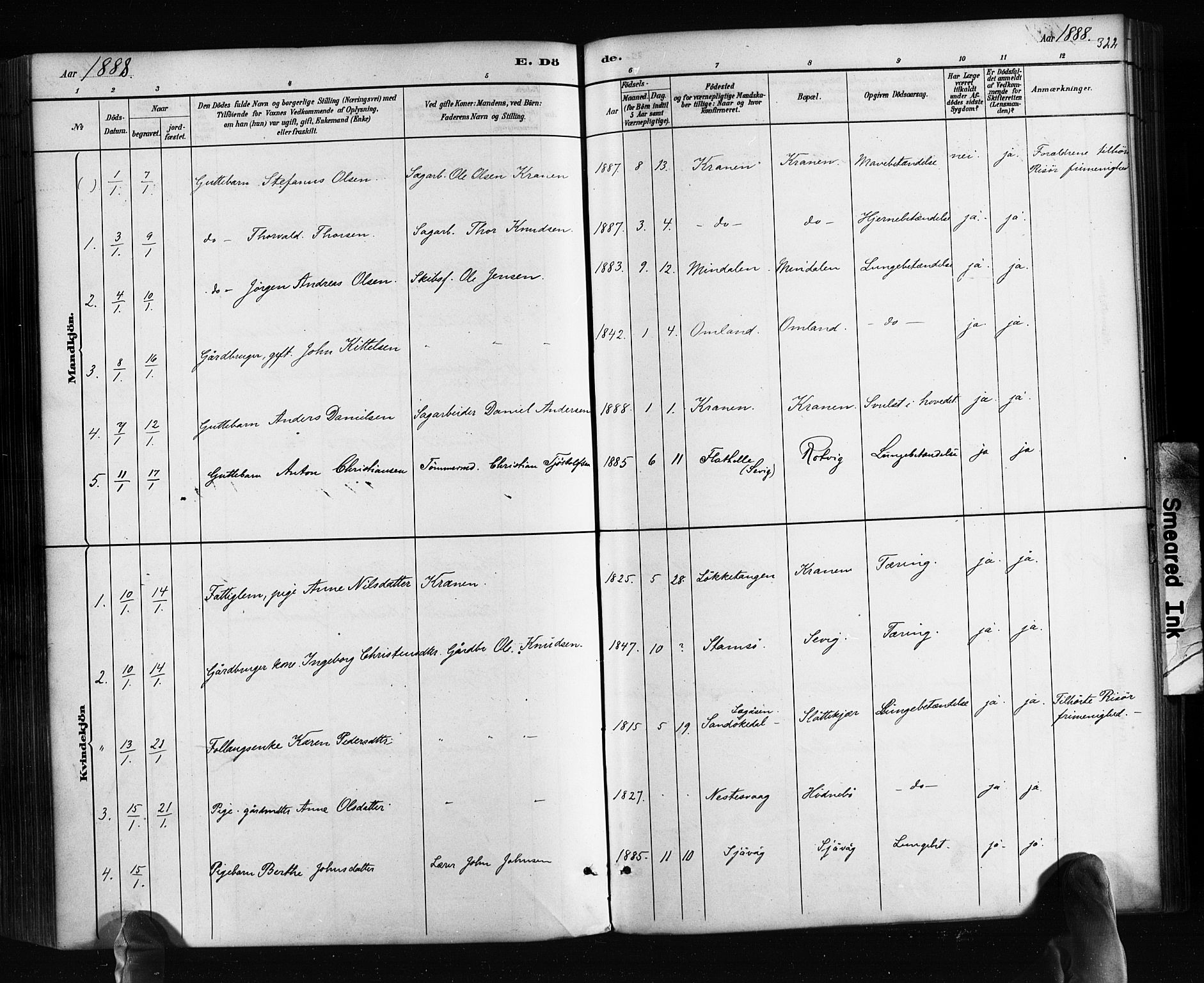 Søndeled sokneprestkontor, AV/SAK-1111-0038/F/Fa/L0004: Parish register (official) no. A 4, 1880-1889, p. 322