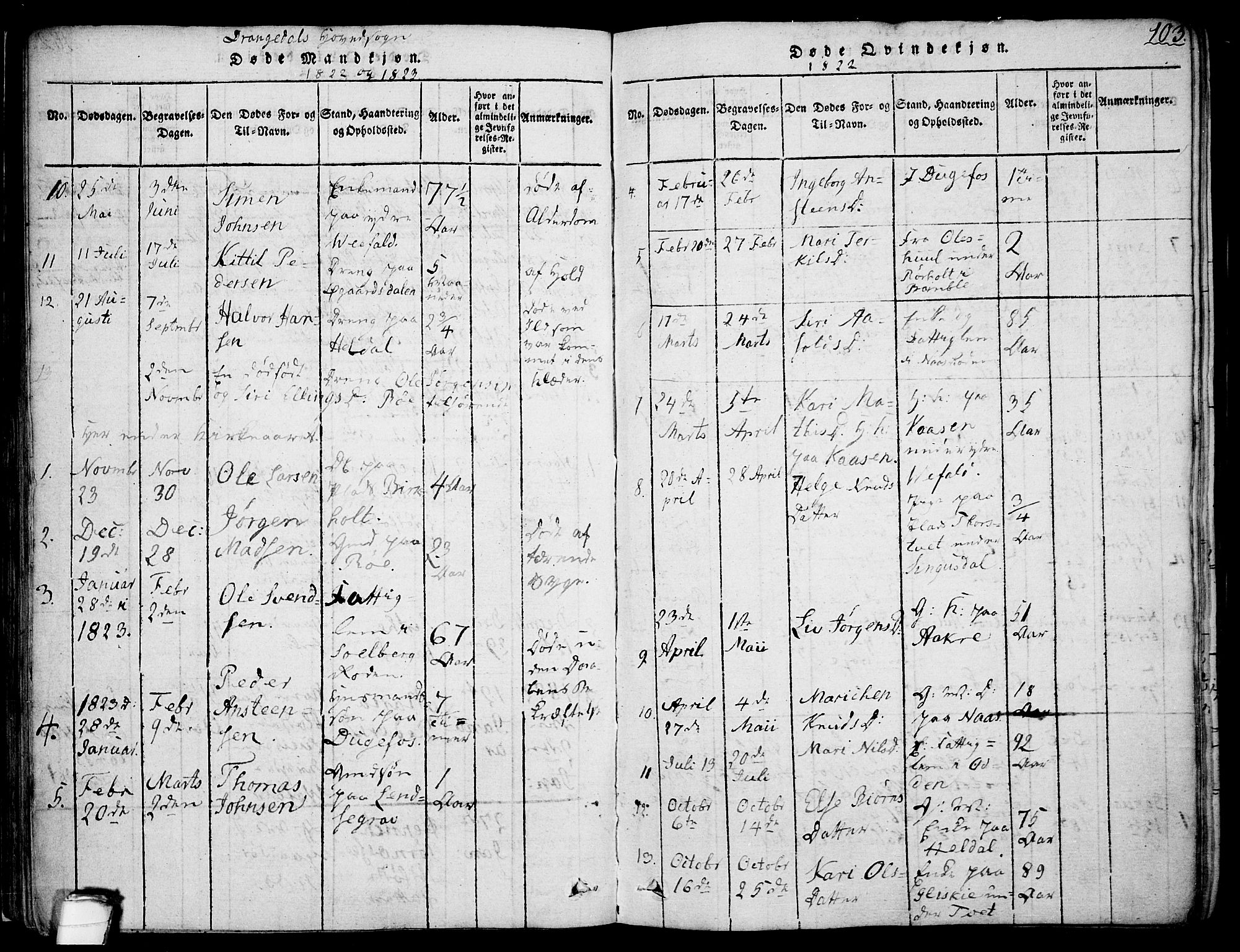 Drangedal kirkebøker, SAKO/A-258/F/Fa/L0005: Parish register (official) no. 5 /1, 1814-1831, p. 103