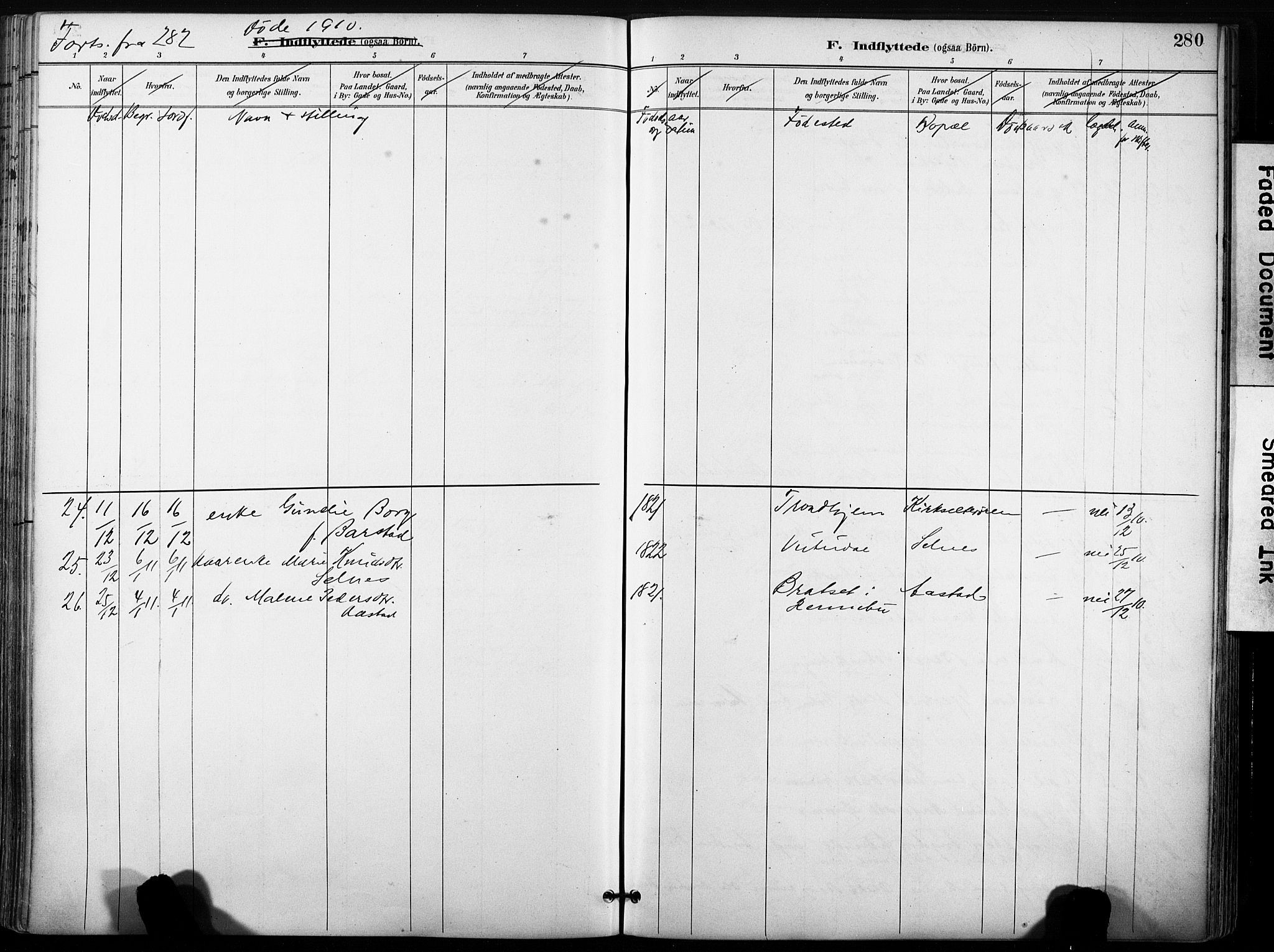 Ministerialprotokoller, klokkerbøker og fødselsregistre - Sør-Trøndelag, SAT/A-1456/630/L0497: Parish register (official) no. 630A10, 1896-1910, p. 280