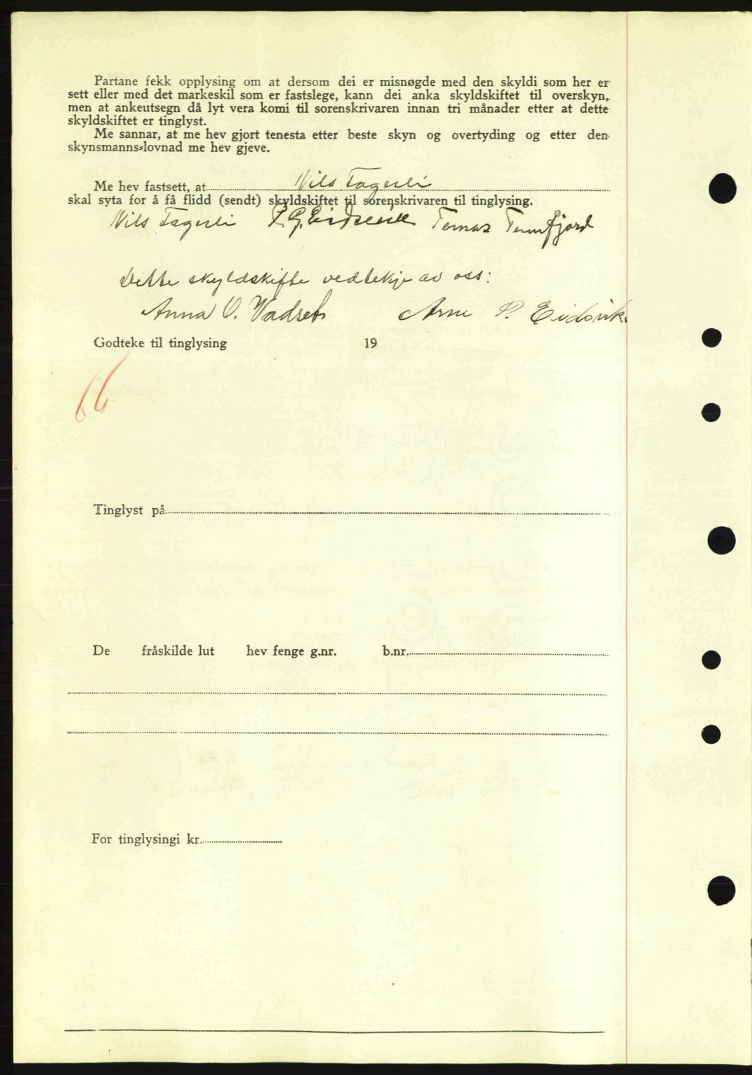 Nordre Sunnmøre sorenskriveri, AV/SAT-A-0006/1/2/2C/2Ca: Mortgage book no. A9, 1940-1940, Diary no: : 1074/1940