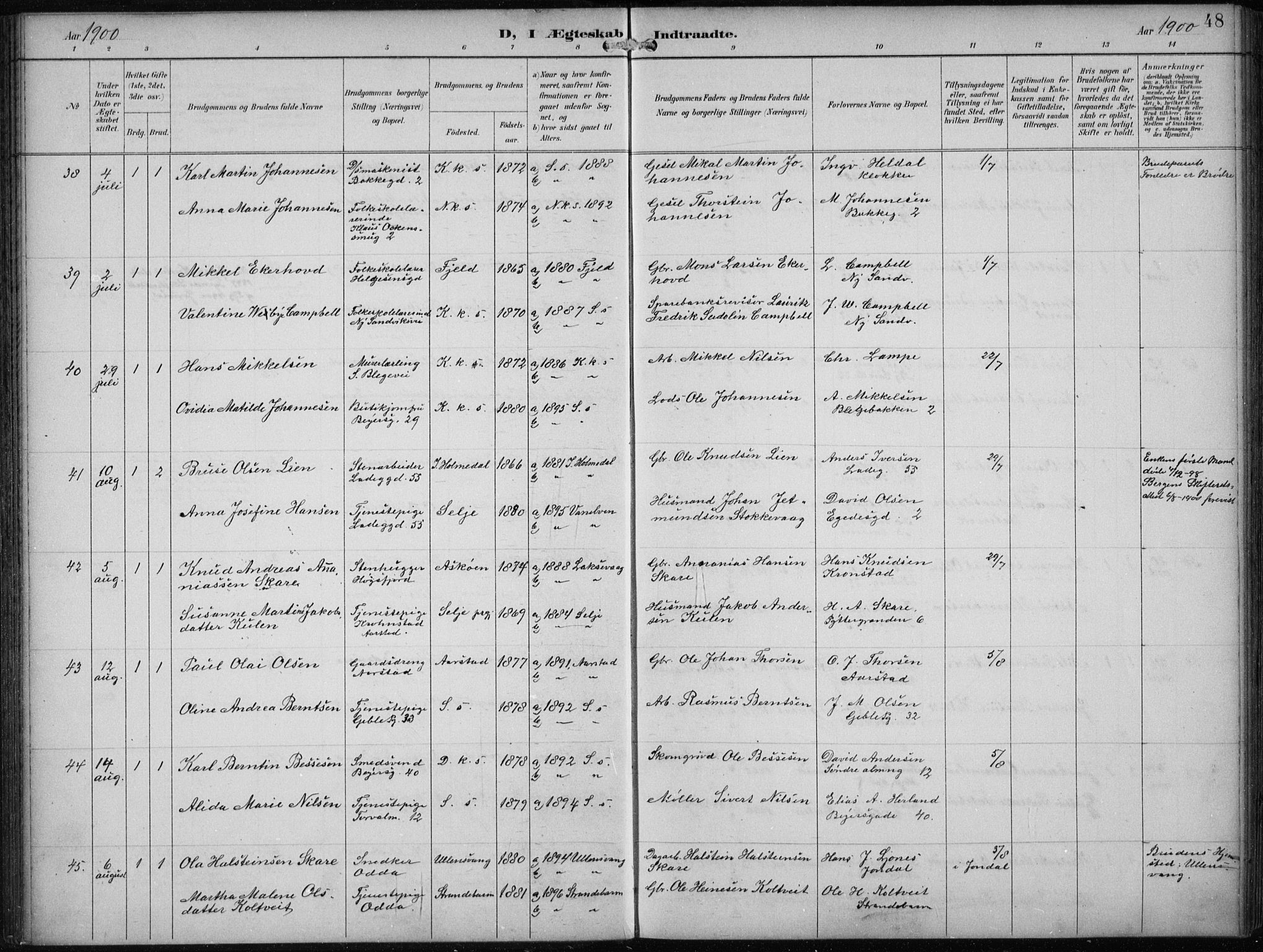 Sandviken Sokneprestembete, SAB/A-77601/H/Ha/L0014: Parish register (official) no. D 1, 1896-1911, p. 48