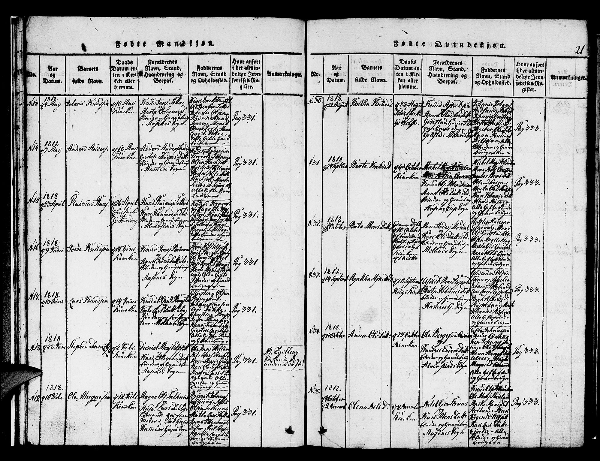 Hamre sokneprestembete, SAB/A-75501/H/Ha/Hab: Parish register (copy) no. A 1, 1816-1826, p. 21