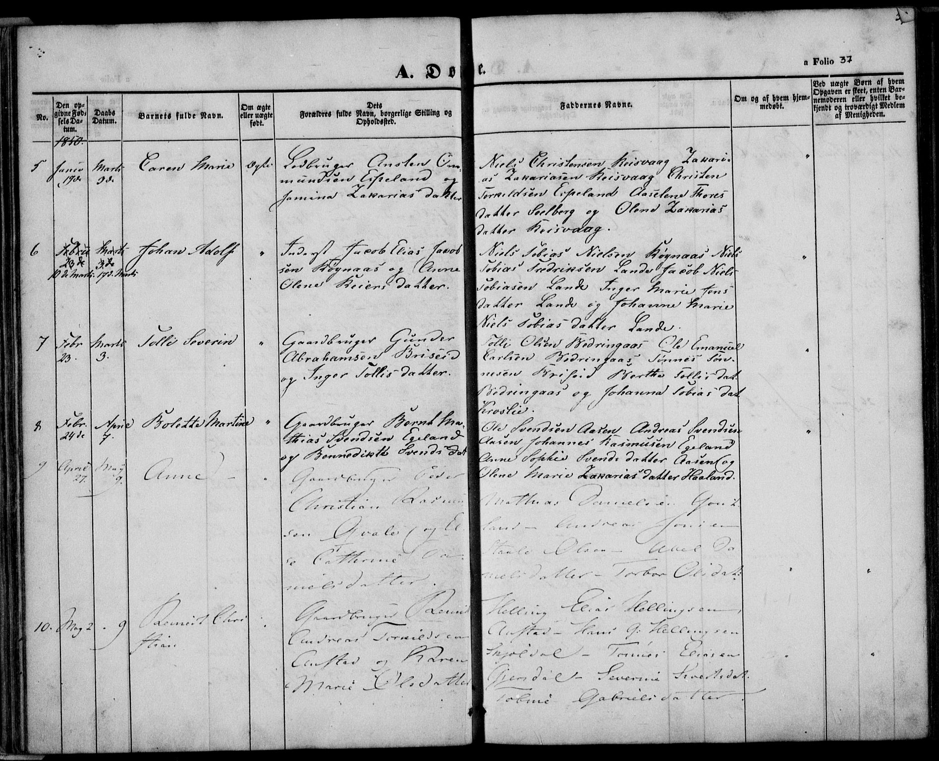 Herad sokneprestkontor, AV/SAK-1111-0018/F/Fa/Faa/L0004: Parish register (official) no. A 4, 1844-1853, p. 37