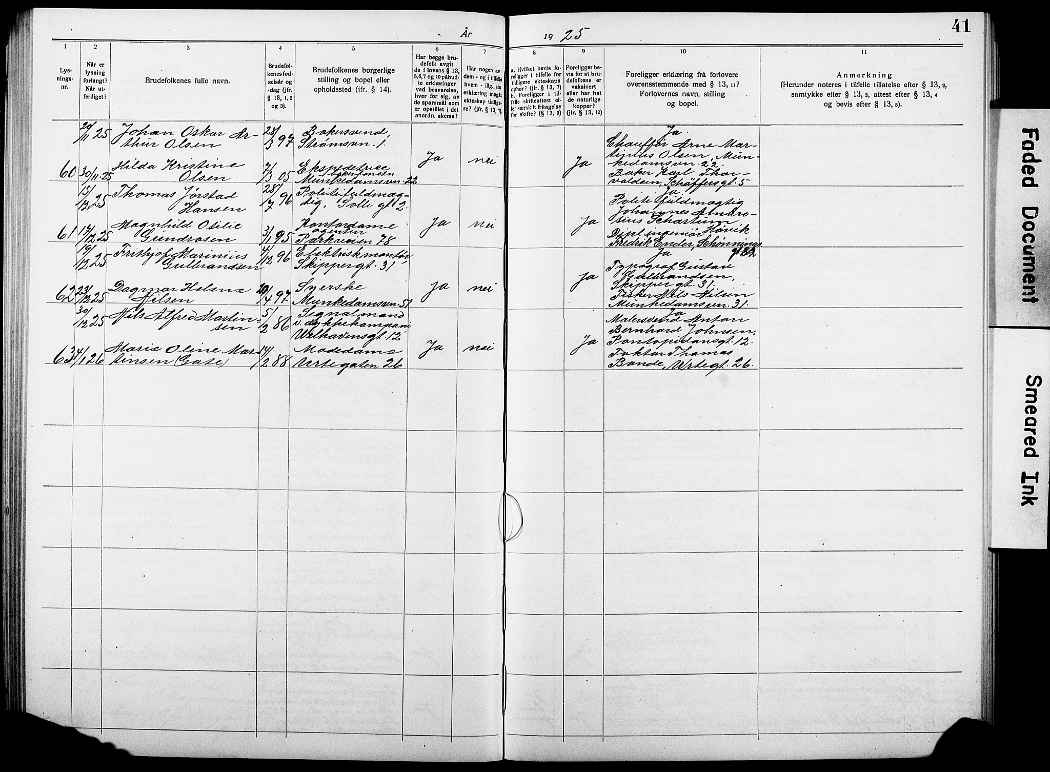 Johannes prestekontor Kirkebøker, SAO/A-10852/H/Ha/L0006: Banns register no. 6, 1920-1930, p. 41