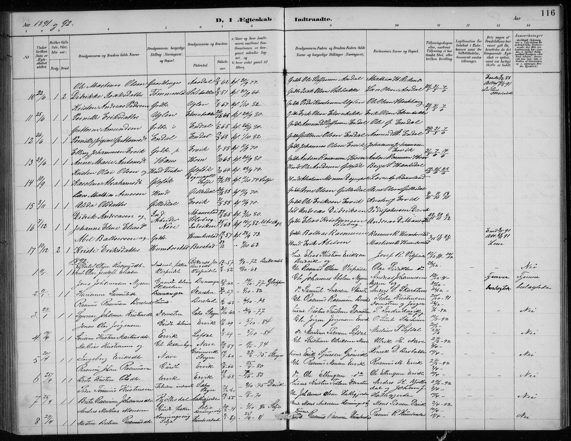 Davik sokneprestembete, AV/SAB-A-79701/H/Hab/Haba/L0002: Parish register (copy) no. A 2, 1890-1911, p. 116