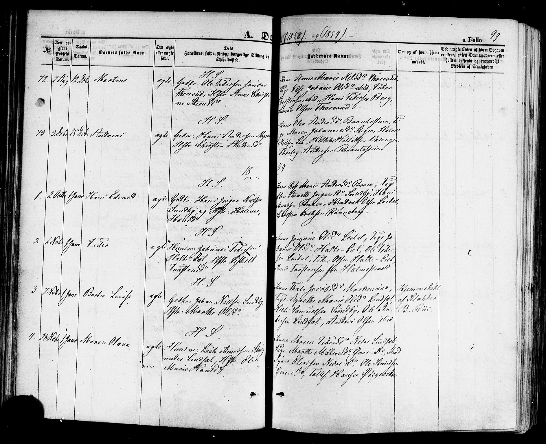 Hof kirkebøker, AV/SAKO-A-64/F/Fa/L0006: Parish register (official) no. I 6, 1851-1877, p. 99