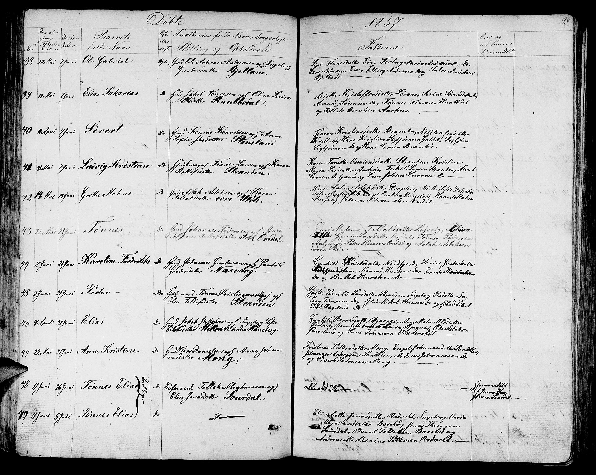 Sokndal sokneprestkontor, AV/SAST-A-101808: Parish register (copy) no. B 2, 1849-1865, p. 99