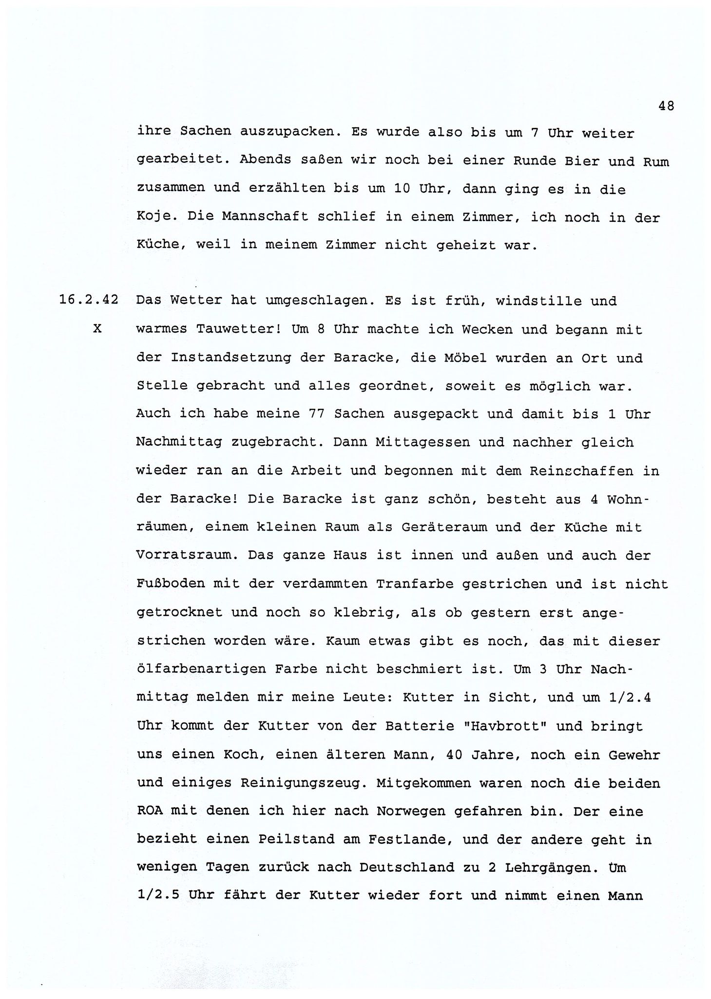 Dagbokopptegnelser av en tysk marineoffiser stasjonert i Norge , FMFB/A-1160/F/L0001: Dagbokopptegnelser av en tysk marineoffiser stasjonert i Norge, 1941-1944, p. 48