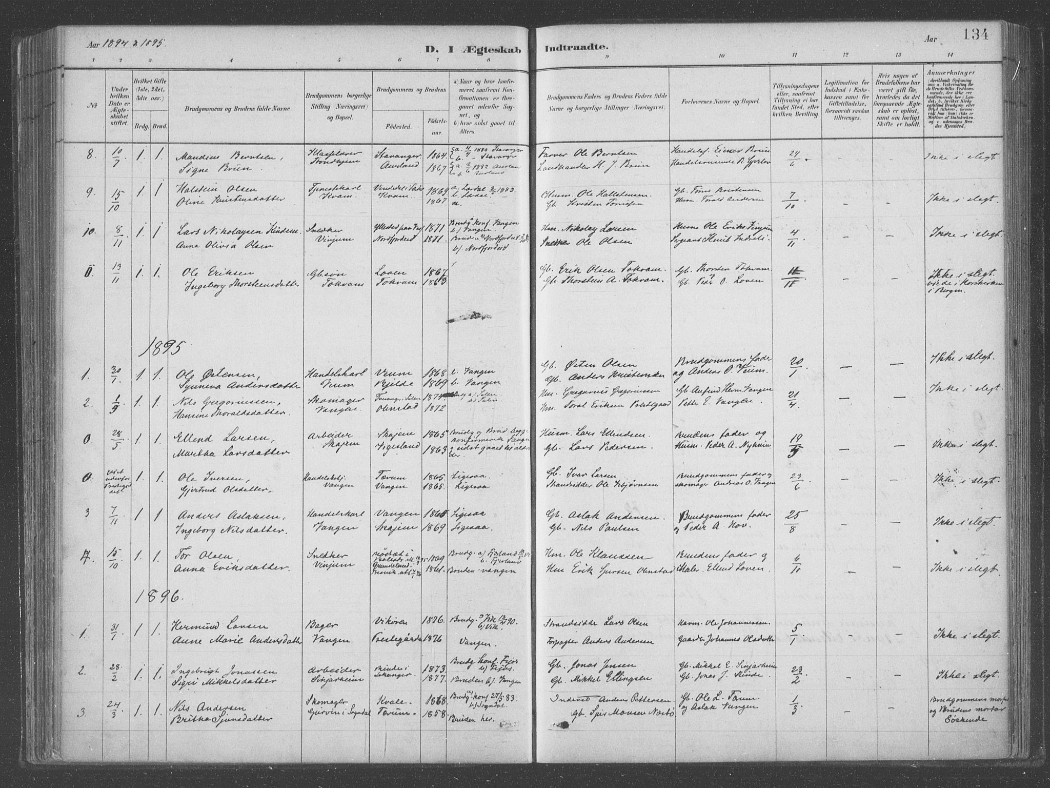 Aurland sokneprestembete, SAB/A-99937/H/Ha/Hab/L0001: Parish register (official) no. B  1, 1880-1909, p. 134