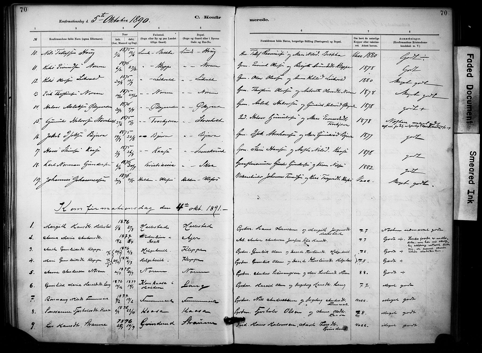 Lunde kirkebøker, SAKO/A-282/F/Fa/L0002: Parish register (official) no. I 2, 1884-1892, p. 70