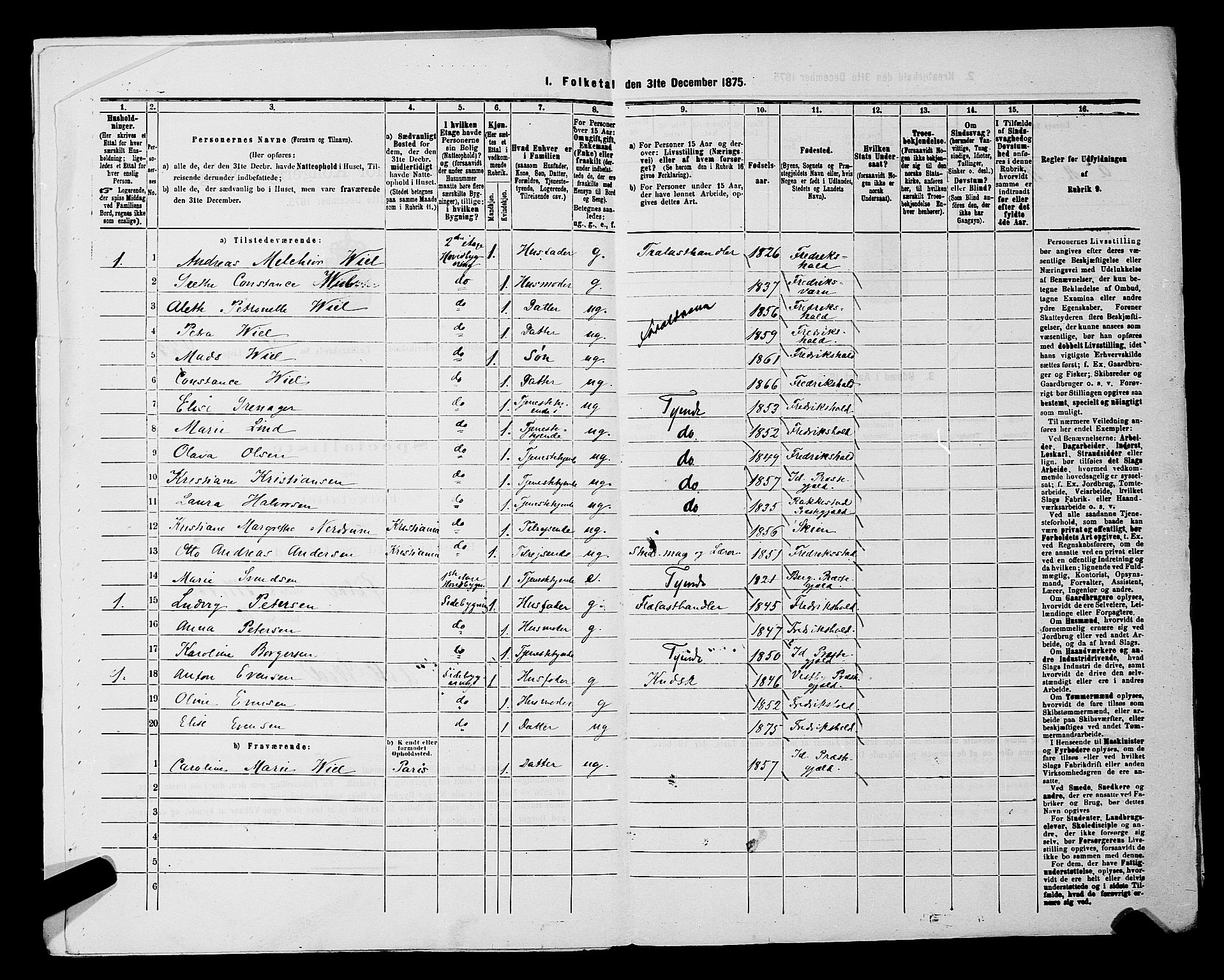 RA, 1875 census for 0101P Fredrikshald, 1875, p. 1115