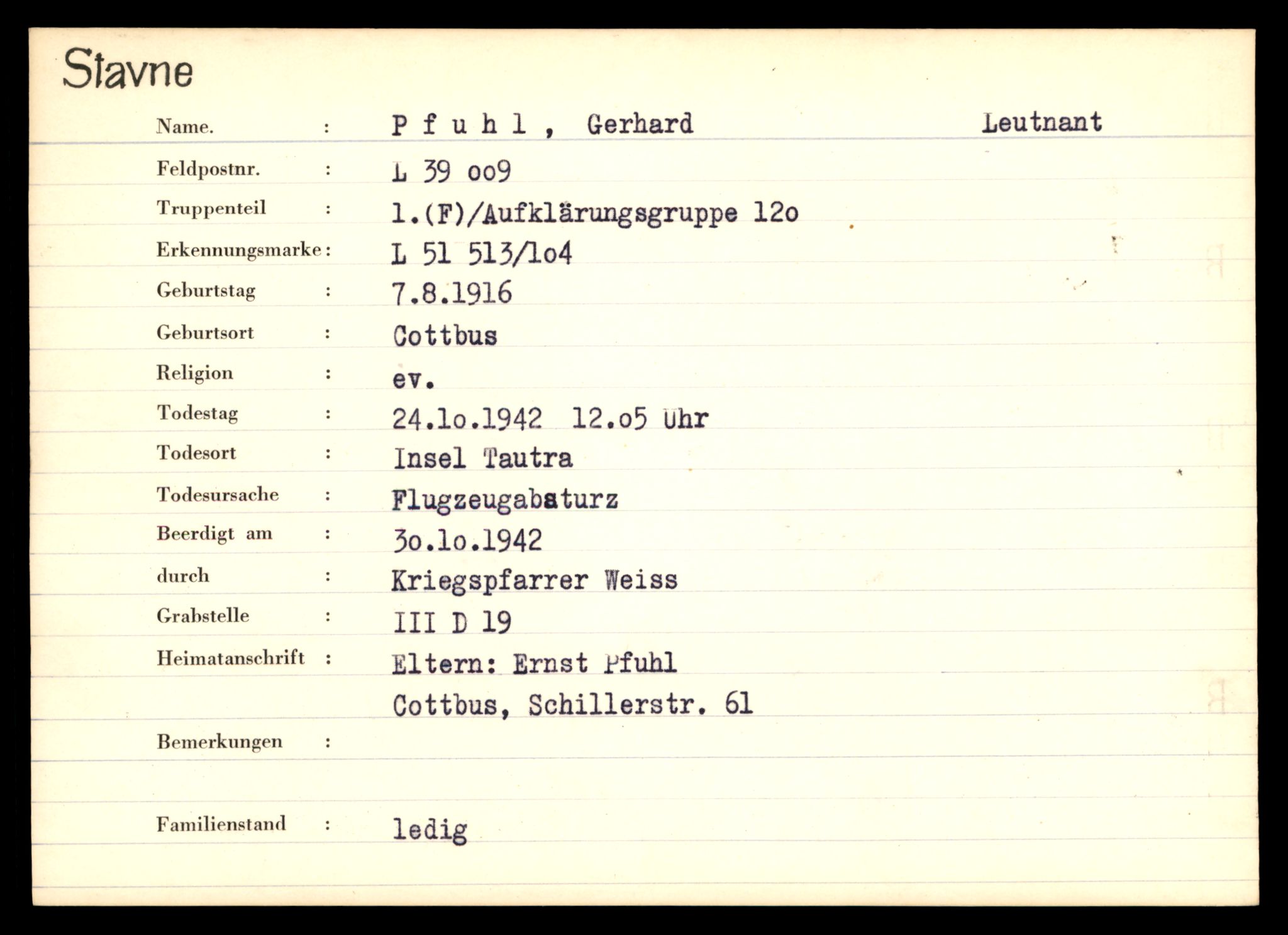 Distriktskontoret for krigsgraver, AV/SAT-A-5030/E/L0003: Kasett/kartotek over tysk Krigskirkegård Stavne, 1945, p. 1051