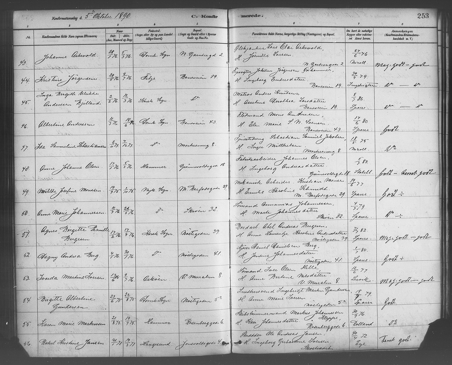 Domkirken sokneprestembete, AV/SAB-A-74801/H/Haa/L0030: Parish register (official) no. C 5, 1880-1898, p. 253