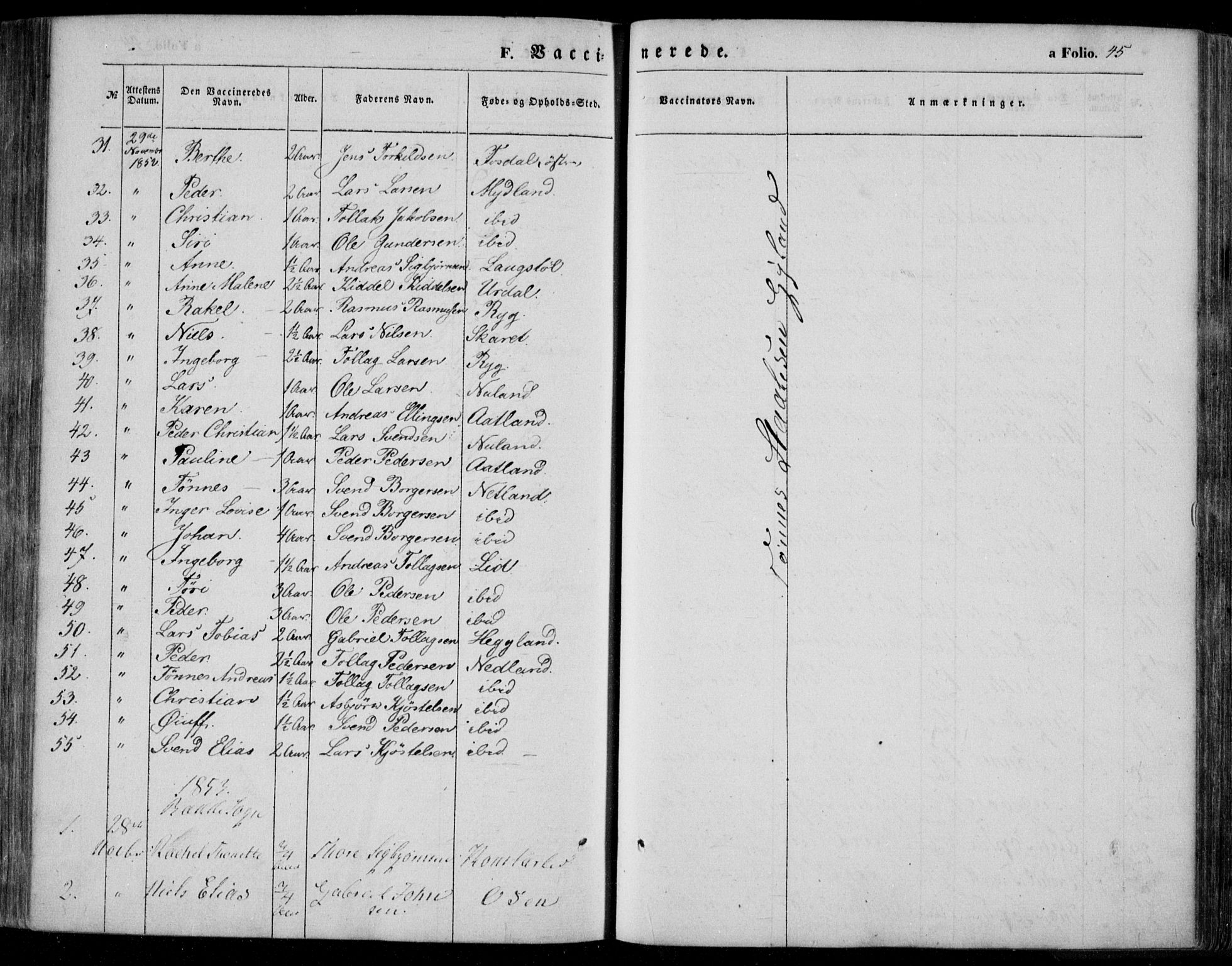 Bakke sokneprestkontor, AV/SAK-1111-0002/F/Fa/Faa/L0005: Parish register (official) no. A 5, 1847-1855, p. 45