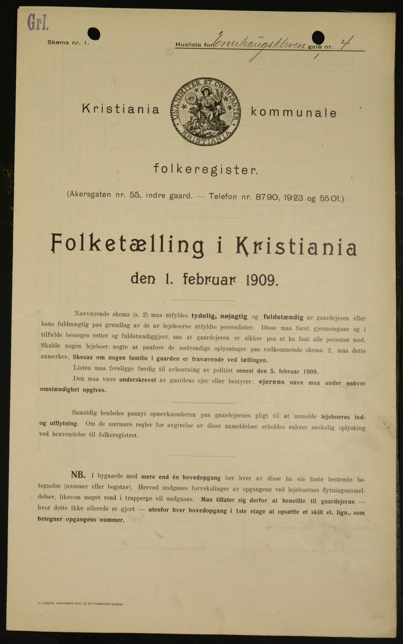 OBA, Municipal Census 1909 for Kristiania, 1909, p. 19595