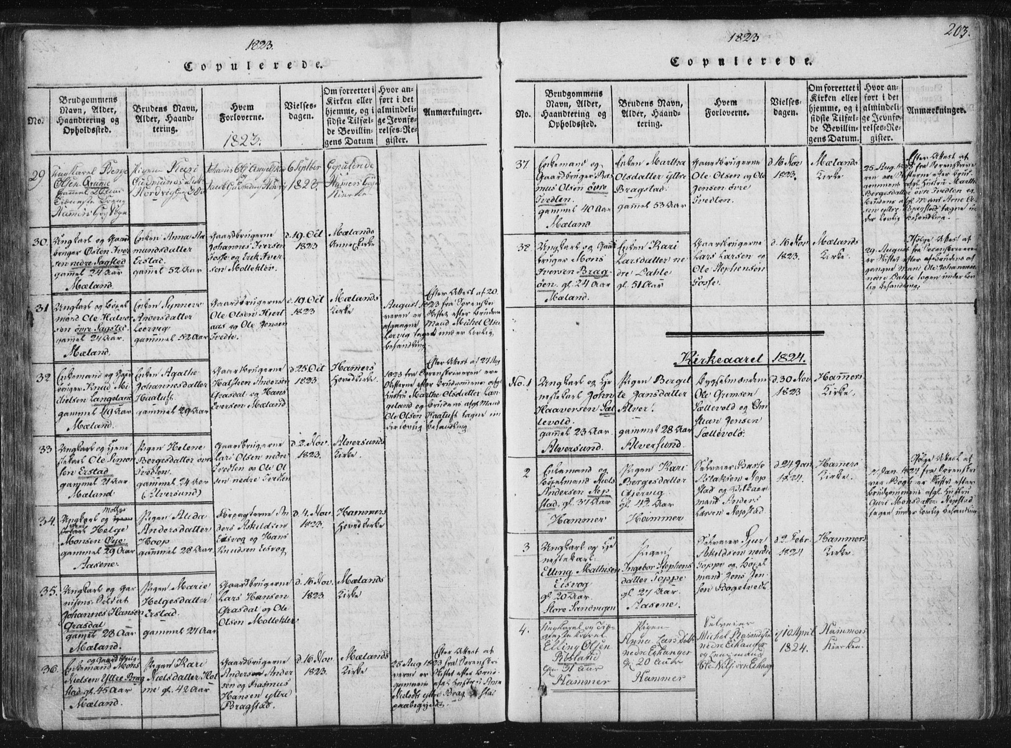 Hamre sokneprestembete, SAB/A-75501/H/Ha/Haa/Haaa/L0010: Parish register (official) no. A 10, 1816-1826, p. 203