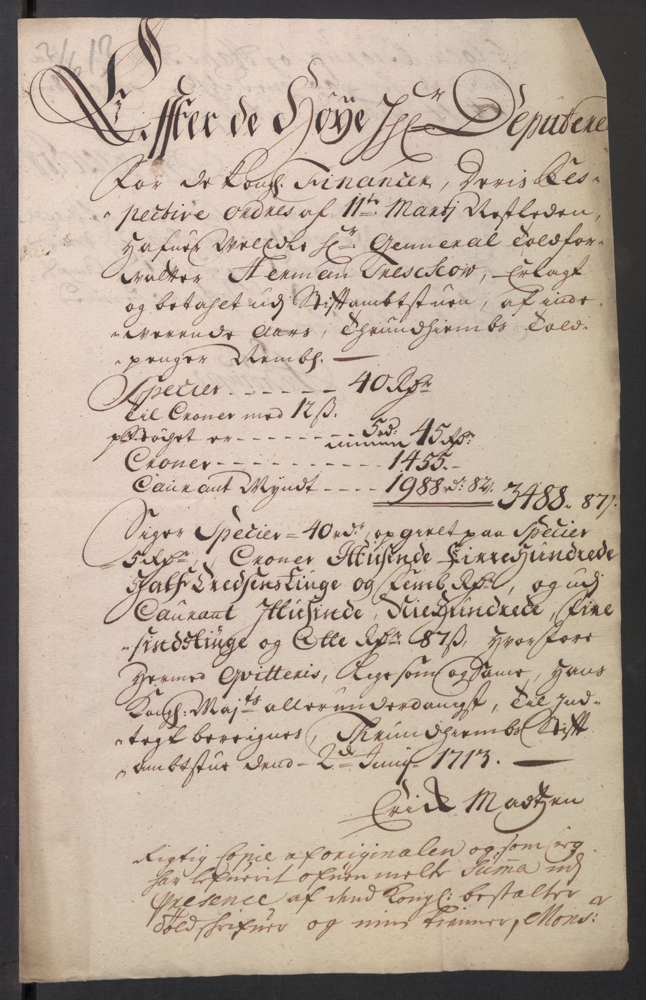 Stattholderembetet 1572-1771, AV/RA-EA-2870/El/L0054/0001: Forskjellige pakkesaker / Ekstrakter av stiftamtstueregnskap og fogderegnskap, 1712-1715, p. 5