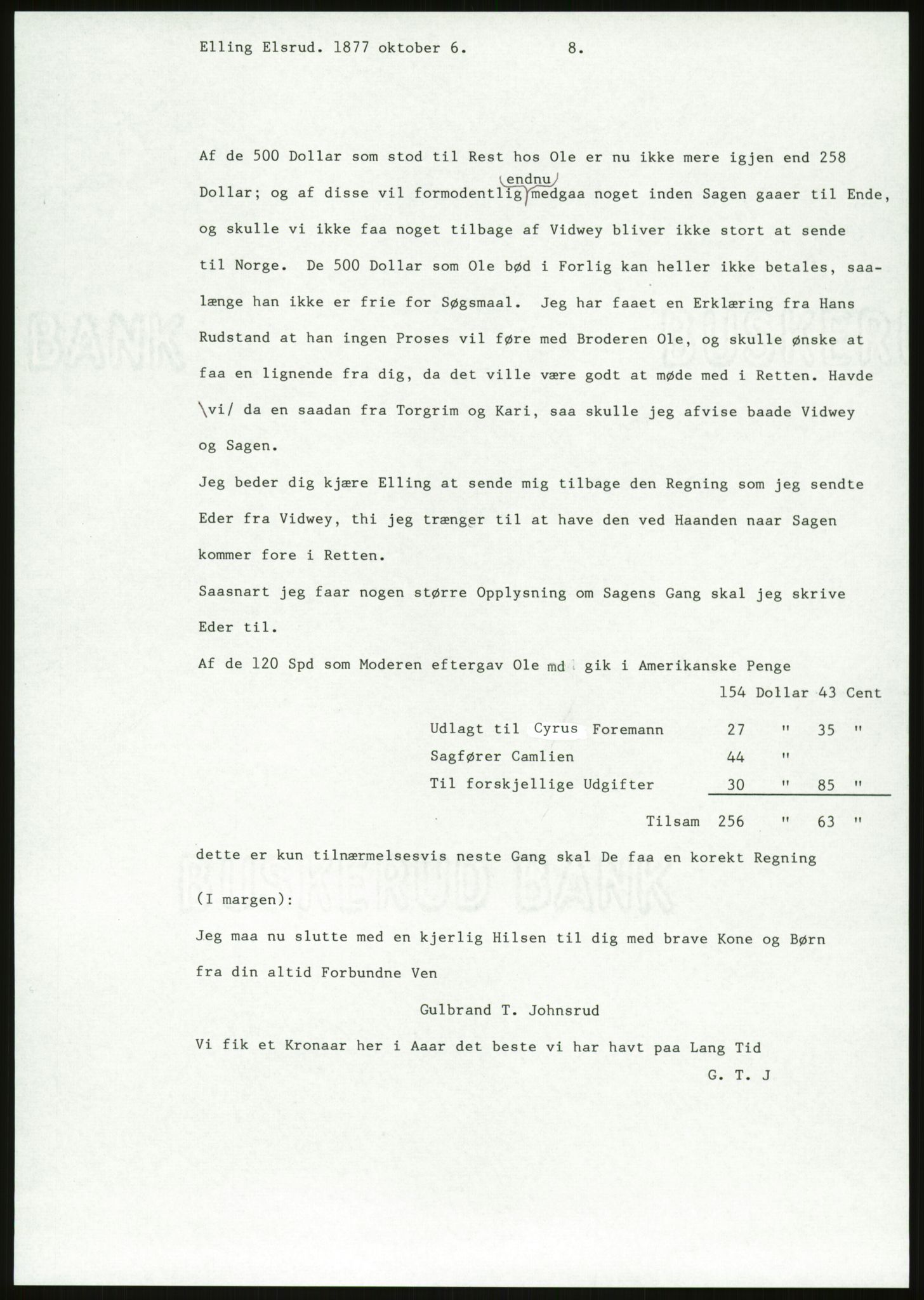 Samlinger til kildeutgivelse, Amerikabrevene, AV/RA-EA-4057/F/L0018: Innlån fra Buskerud: Elsrud, 1838-1914, p. 827