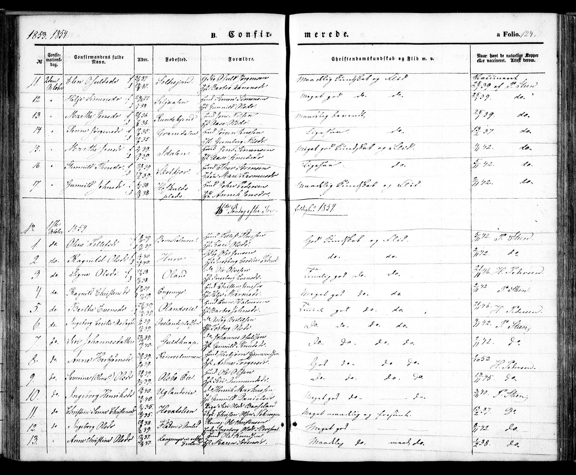 Froland sokneprestkontor, SAK/1111-0013/F/Fa/L0002: Parish register (official) no. A 2, 1845-1863, p. 124