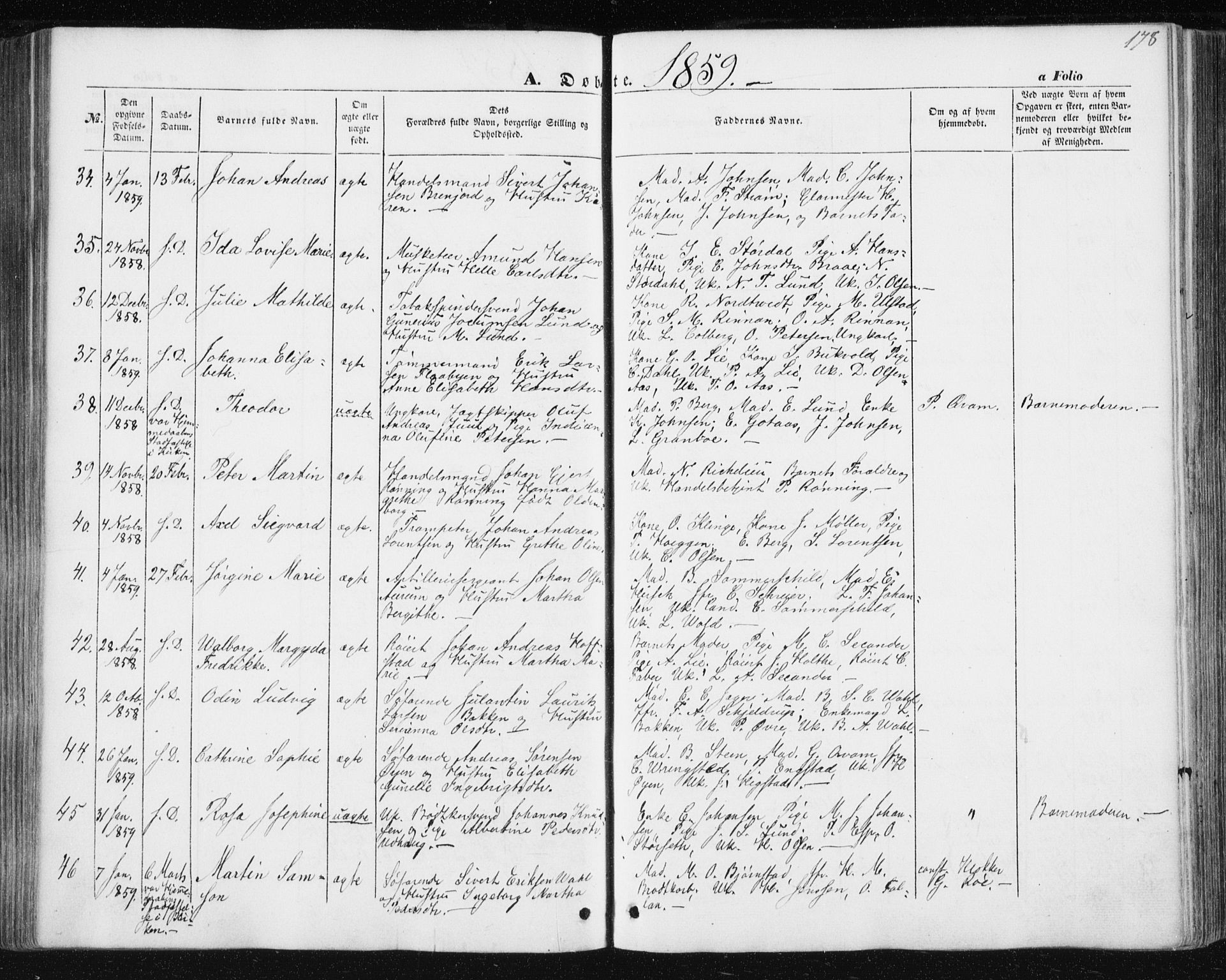 Ministerialprotokoller, klokkerbøker og fødselsregistre - Sør-Trøndelag, AV/SAT-A-1456/602/L0112: Parish register (official) no. 602A10, 1848-1859, p. 178