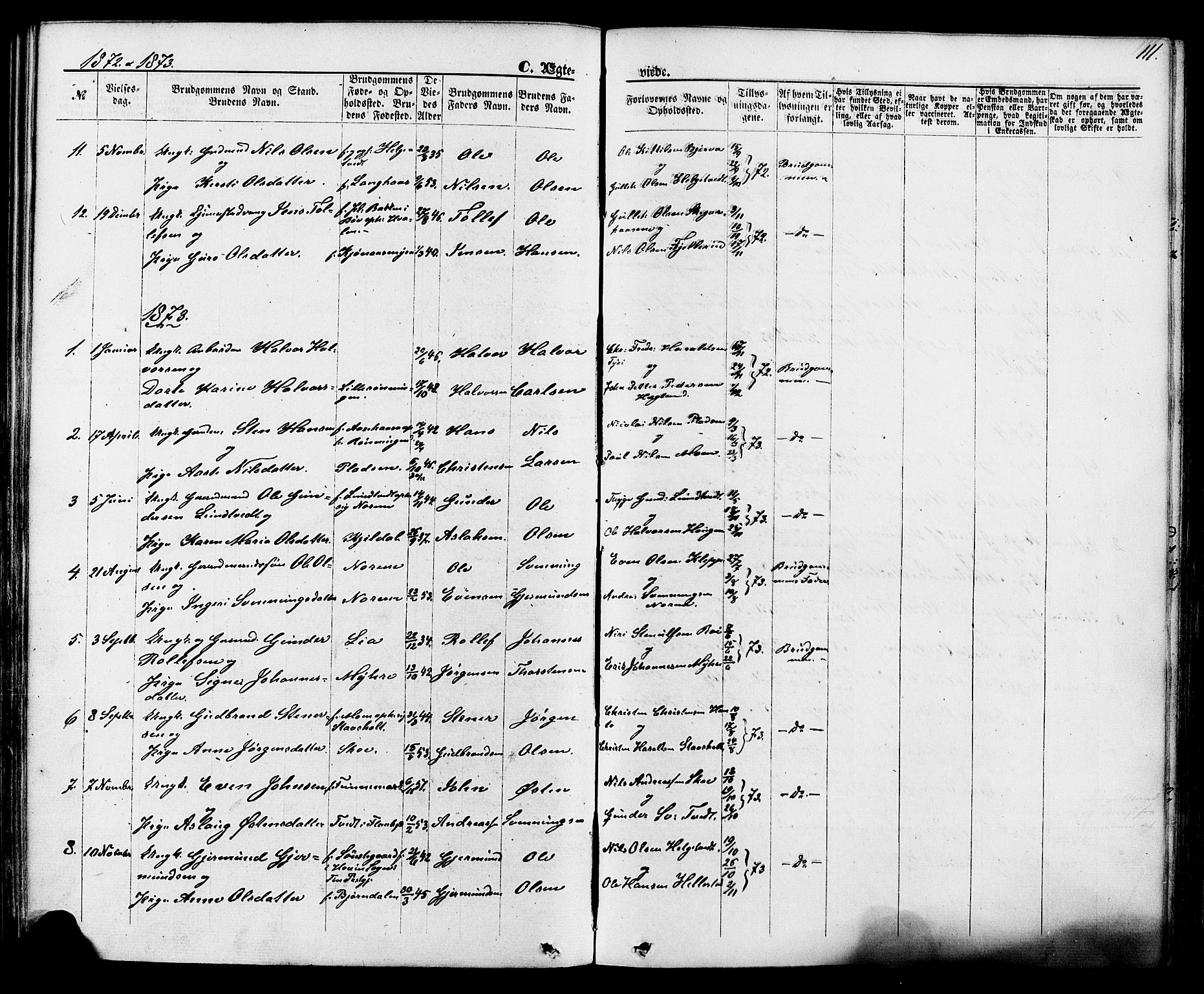 Lunde kirkebøker, SAKO/A-282/F/Fa/L0001: Parish register (official) no. I 1, 1866-1883, p. 111