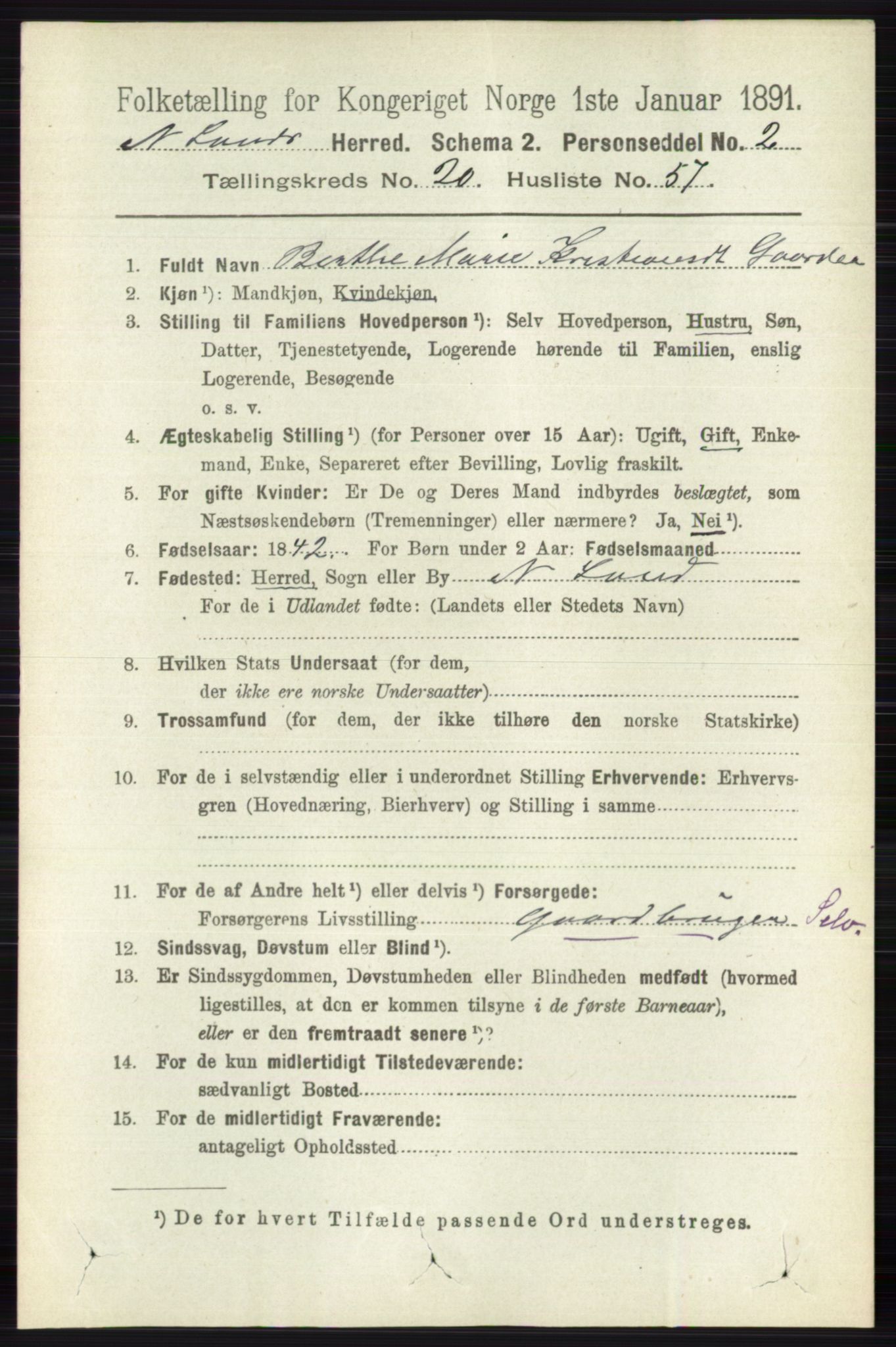 RA, 1891 census for 0538 Nordre Land, 1891, p. 5208