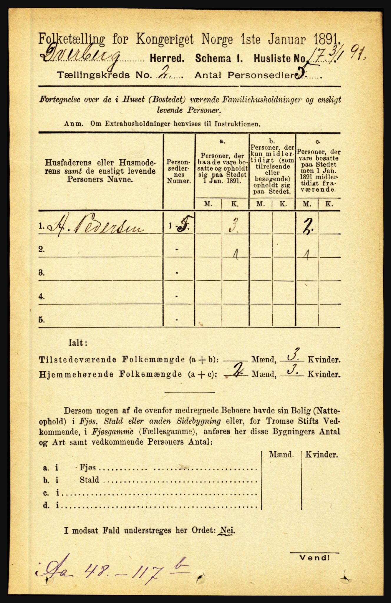 RA, 1891 census for 1872 Dverberg, 1891, p. 594