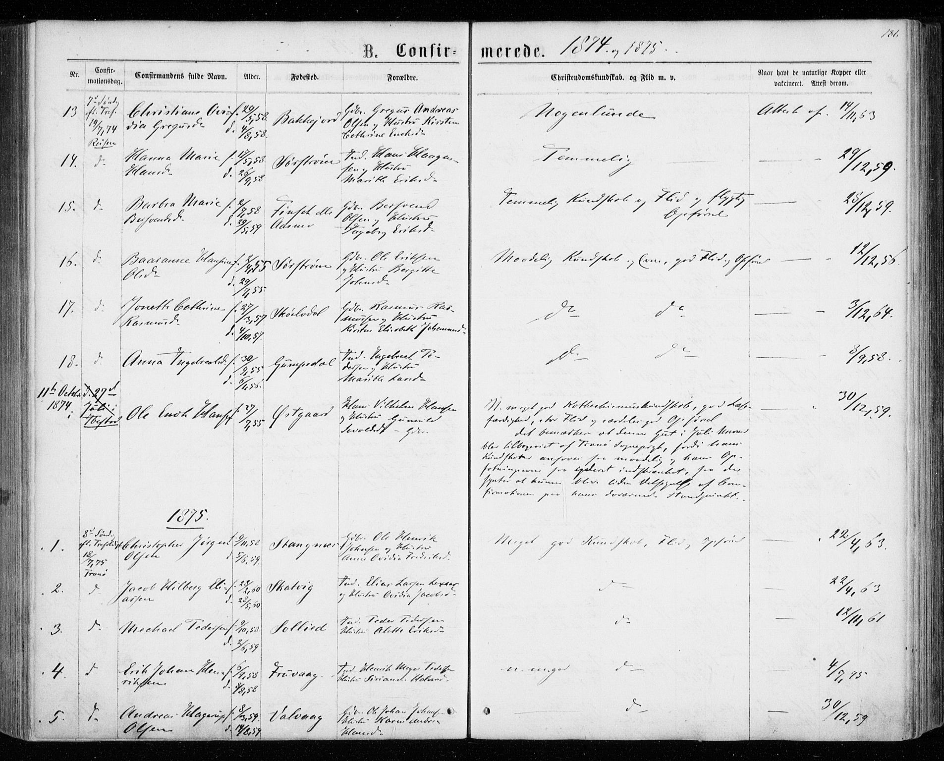 Tranøy sokneprestkontor, SATØ/S-1313/I/Ia/Iaa/L0008kirke: Parish register (official) no. 8, 1867-1877, p. 186