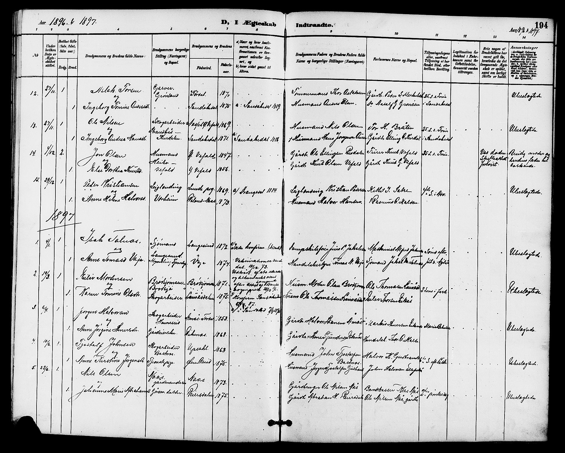 Drangedal kirkebøker, SAKO/A-258/G/Ga/L0003: Parish register (copy) no. I 3, 1887-1906, p. 194