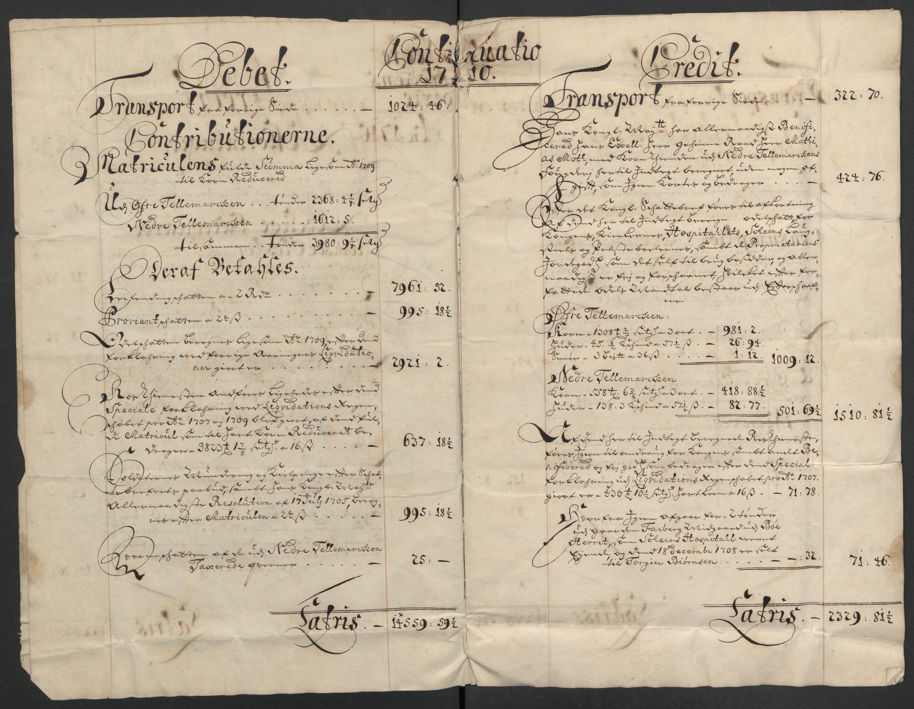 Rentekammeret inntil 1814, Reviderte regnskaper, Fogderegnskap, RA/EA-4092/R36/L2119: Fogderegnskap Øvre og Nedre Telemark og Bamble, 1710, p. 5