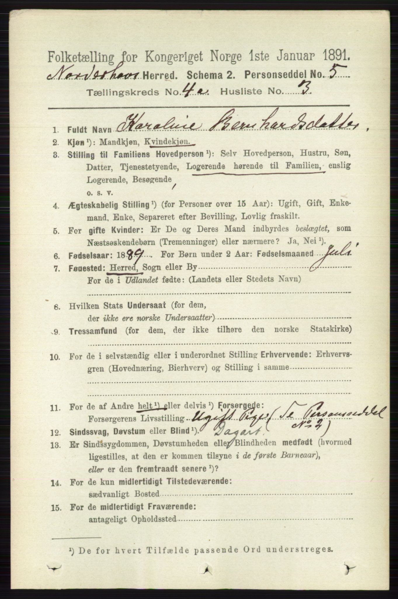 RA, 1891 census for 0613 Norderhov, 1891, p. 1733