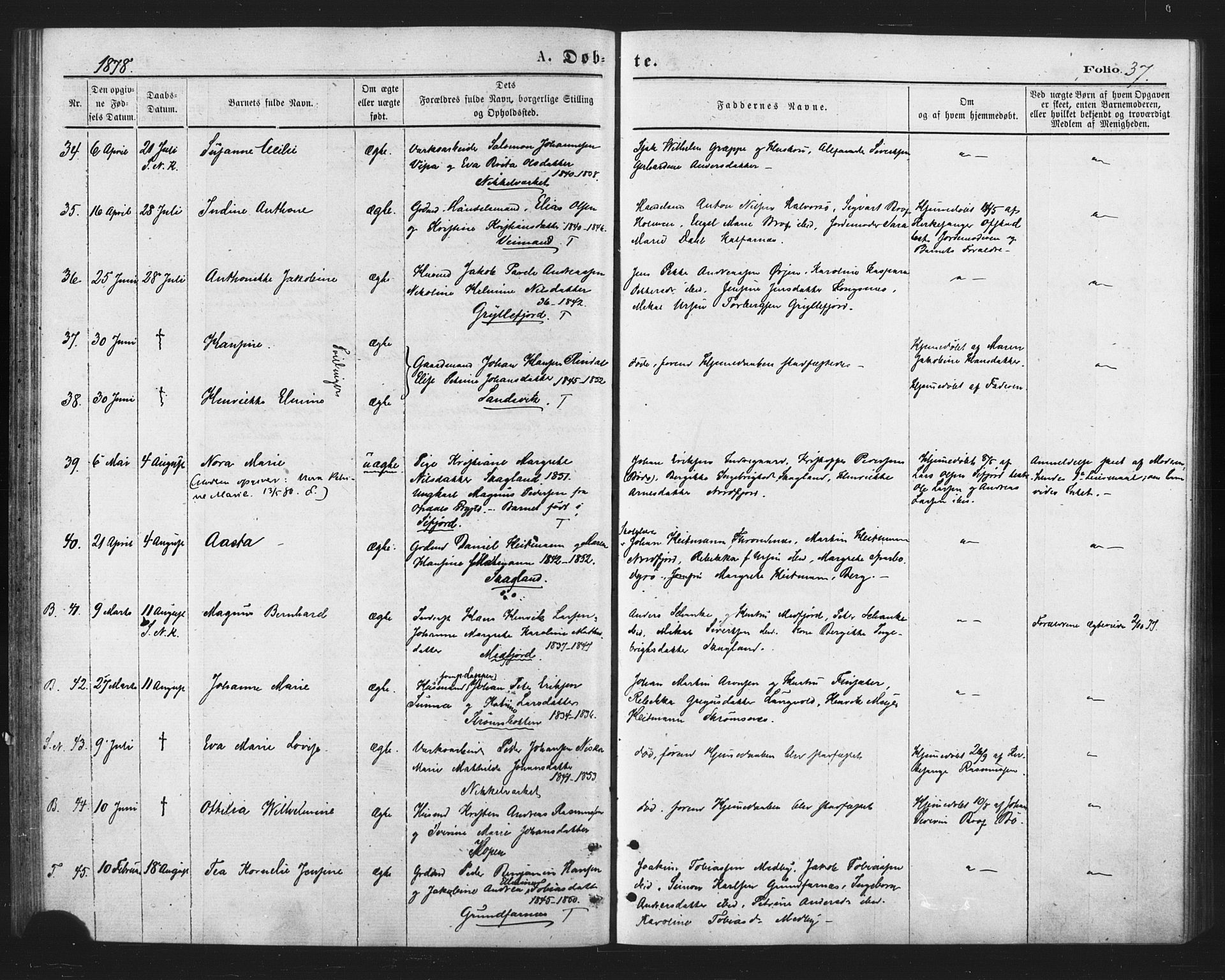 Berg sokneprestkontor, SATØ/S-1318/G/Ga/Gaa/L0003kirke: Parish register (official) no. 3, 1872-1879, p. 37