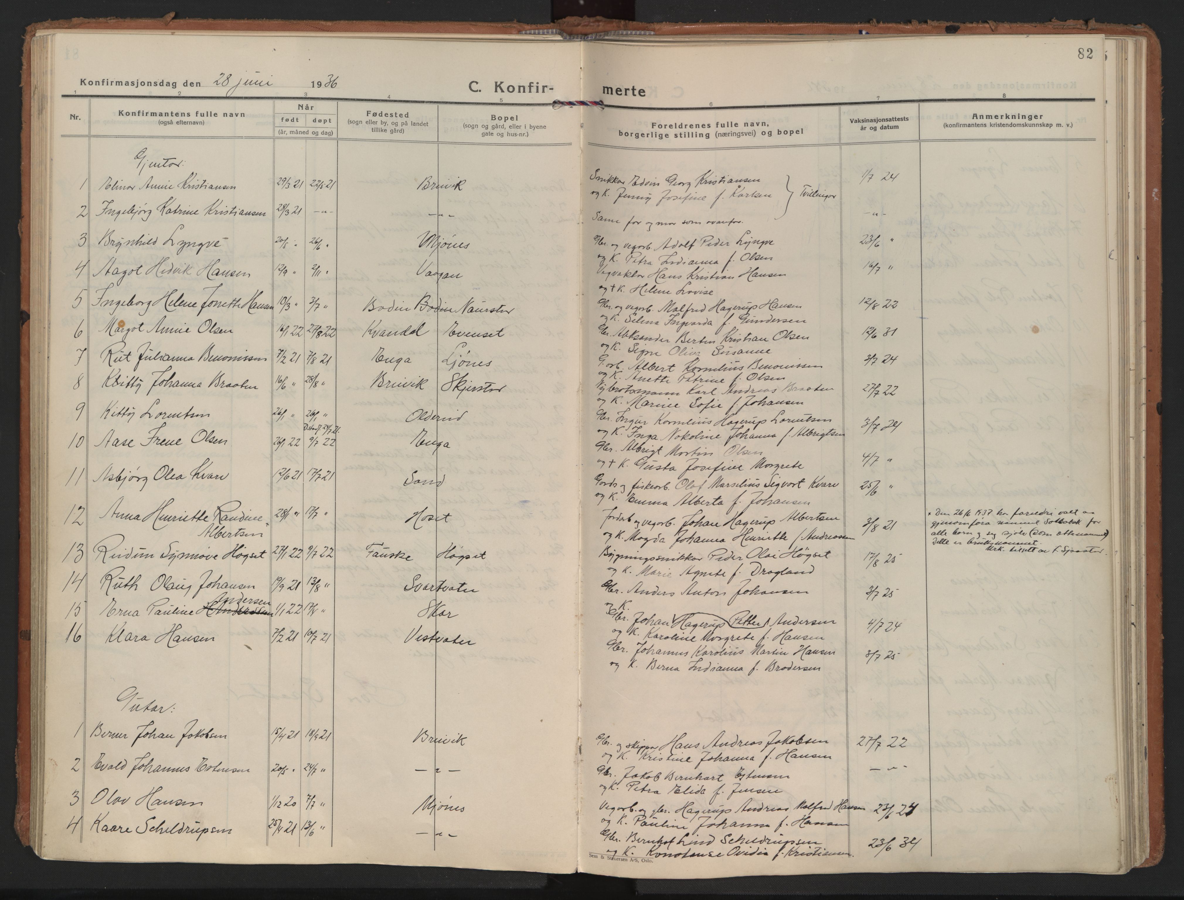 Ministerialprotokoller, klokkerbøker og fødselsregistre - Nordland, SAT/A-1459/852/L0749: Parish register (official) no. 852A19, 1933-1951, p. 82