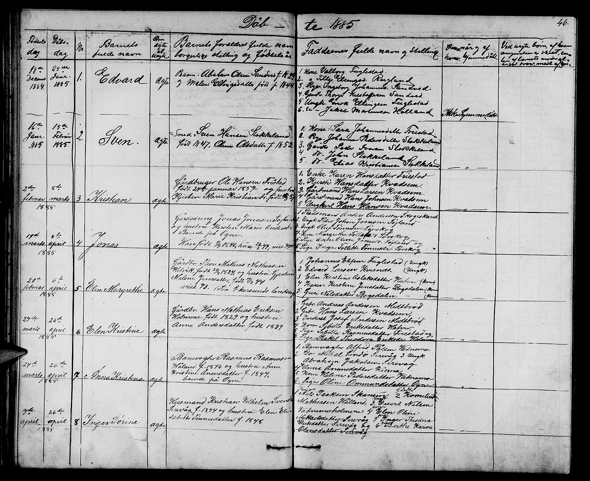 Eigersund sokneprestkontor, SAST/A-101807/S09/L0006: Parish register (copy) no. B 6, 1876-1889, p. 46