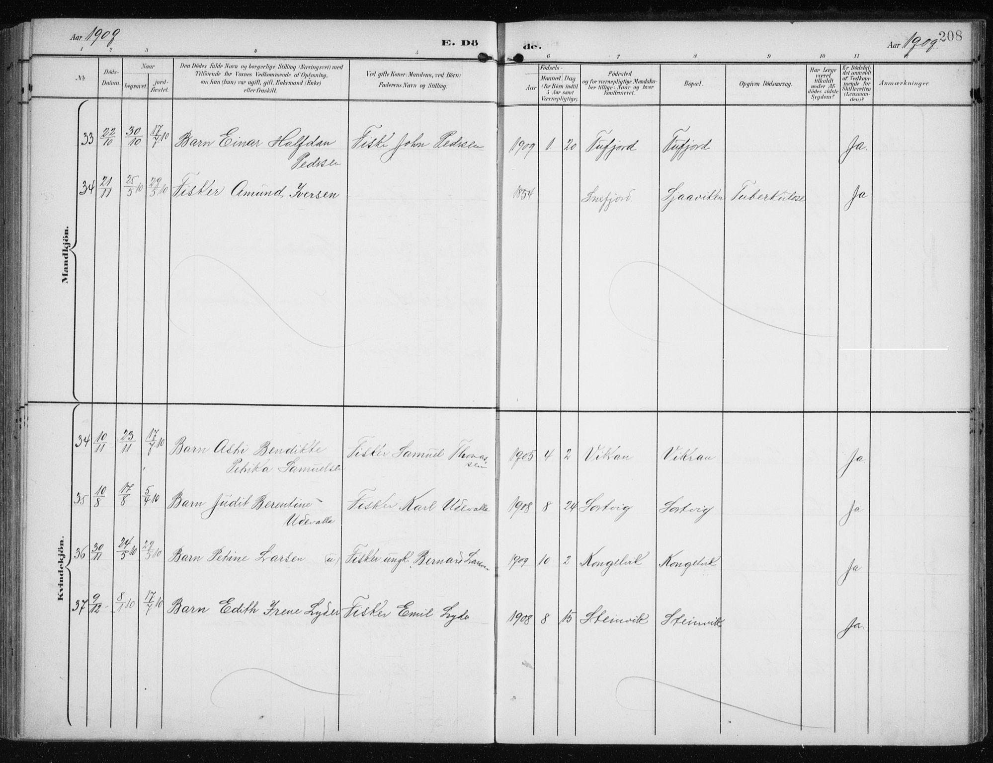 Måsøy sokneprestkontor, SATØ/S-1348/H/Ha/L0009kirke: Parish register (official) no. 9, 1903-1914, p. 208