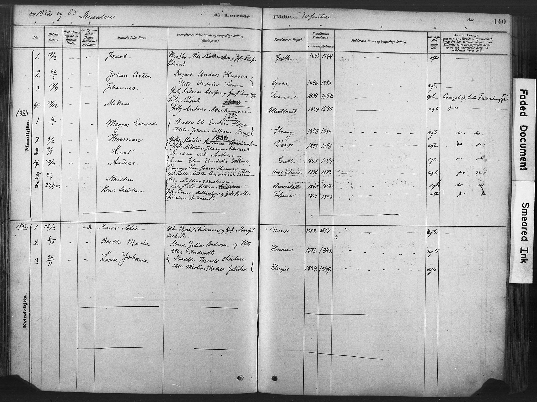 Våle kirkebøker, SAKO/A-334/F/Fa/L0011: Parish register (official) no. I 11, 1878-1906, p. 140