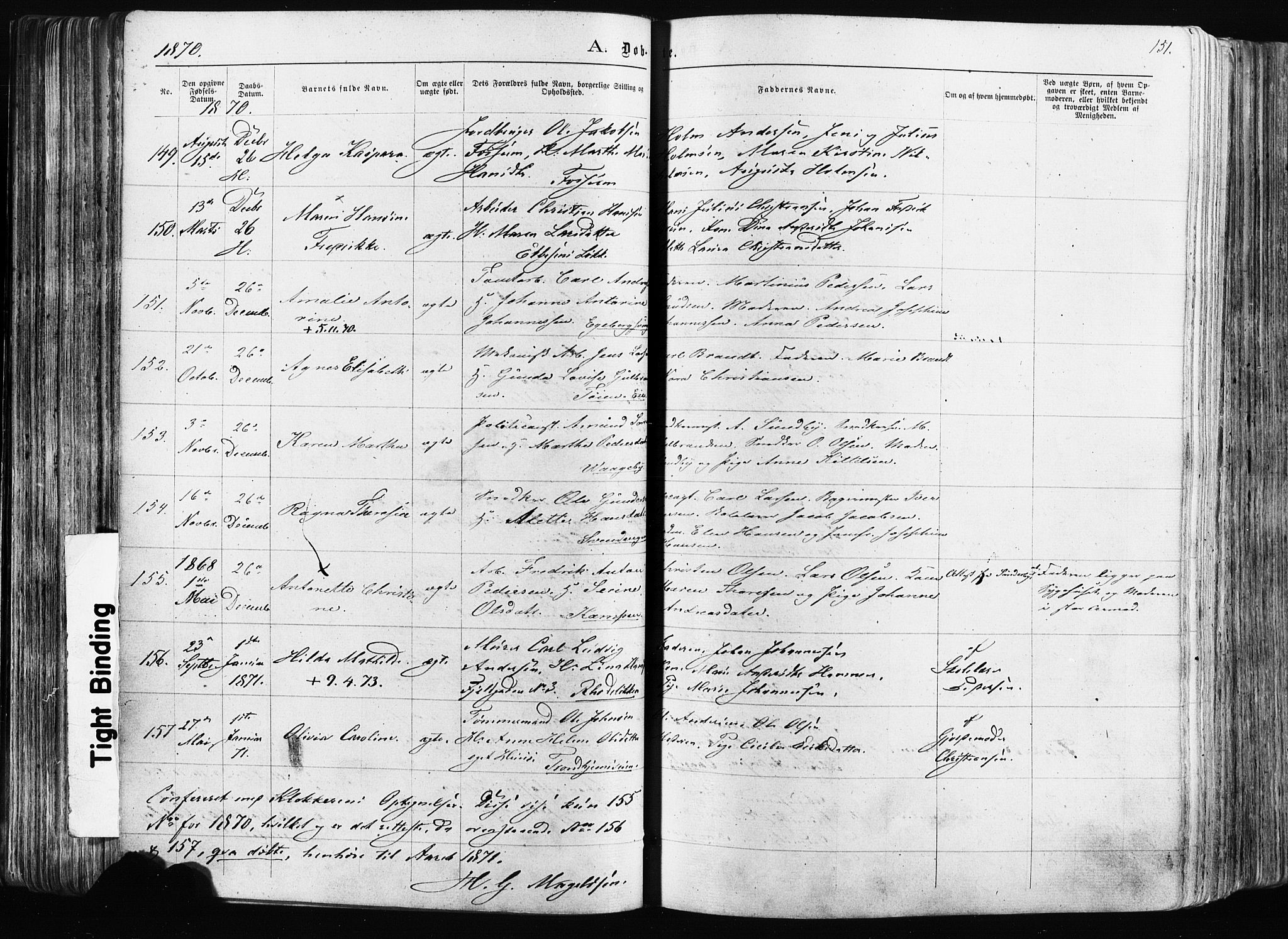 Østre Aker prestekontor Kirkebøker, AV/SAO-A-10840/F/Fa/L0003: Parish register (official) no. I 3, 1869-1875, p. 151