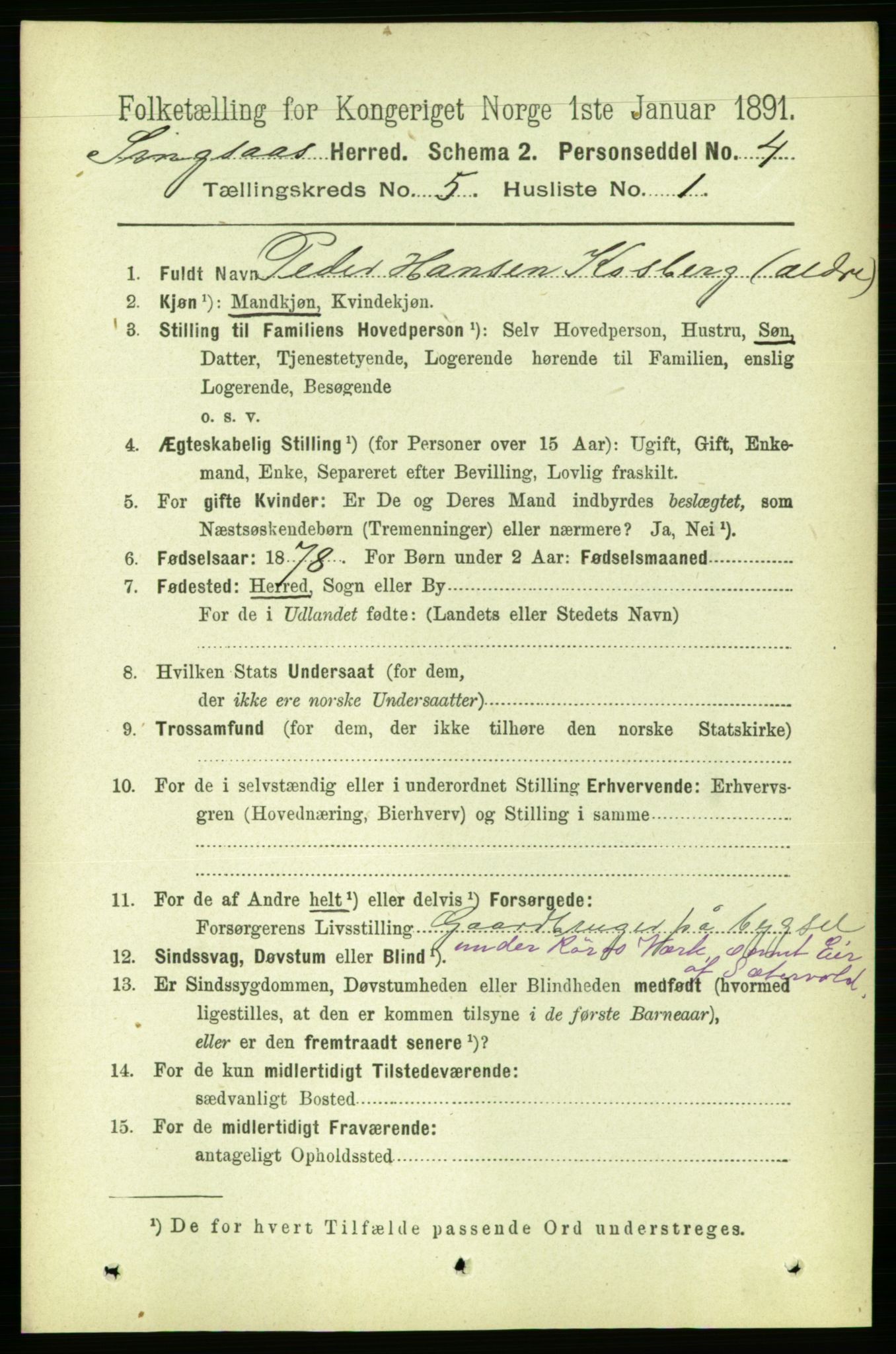 RA, 1891 census for 1646 Singsås, 1891, p. 1010