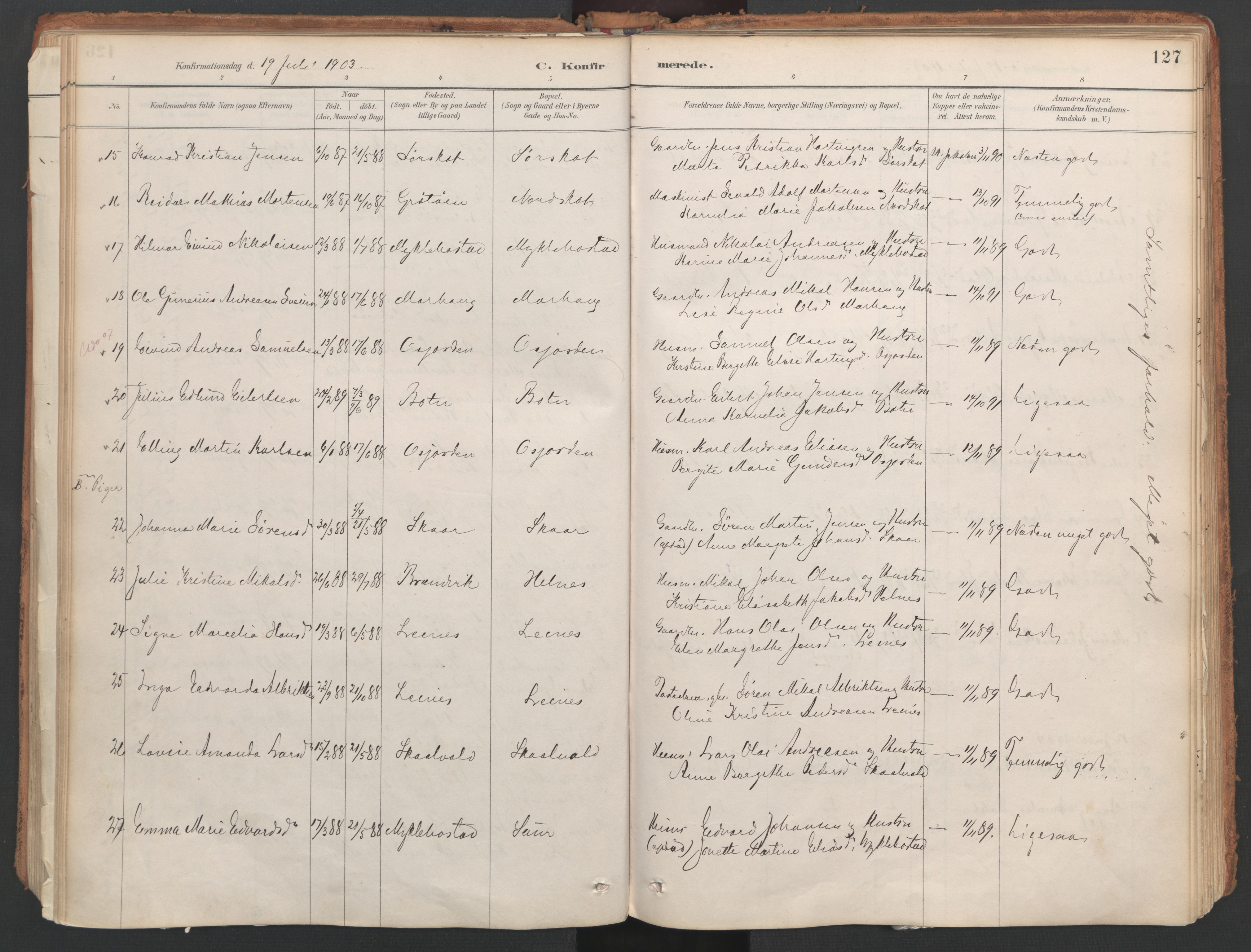 Ministerialprotokoller, klokkerbøker og fødselsregistre - Nordland, AV/SAT-A-1459/857/L0822: Parish register (official) no. 857A02, 1890-1917, p. 127