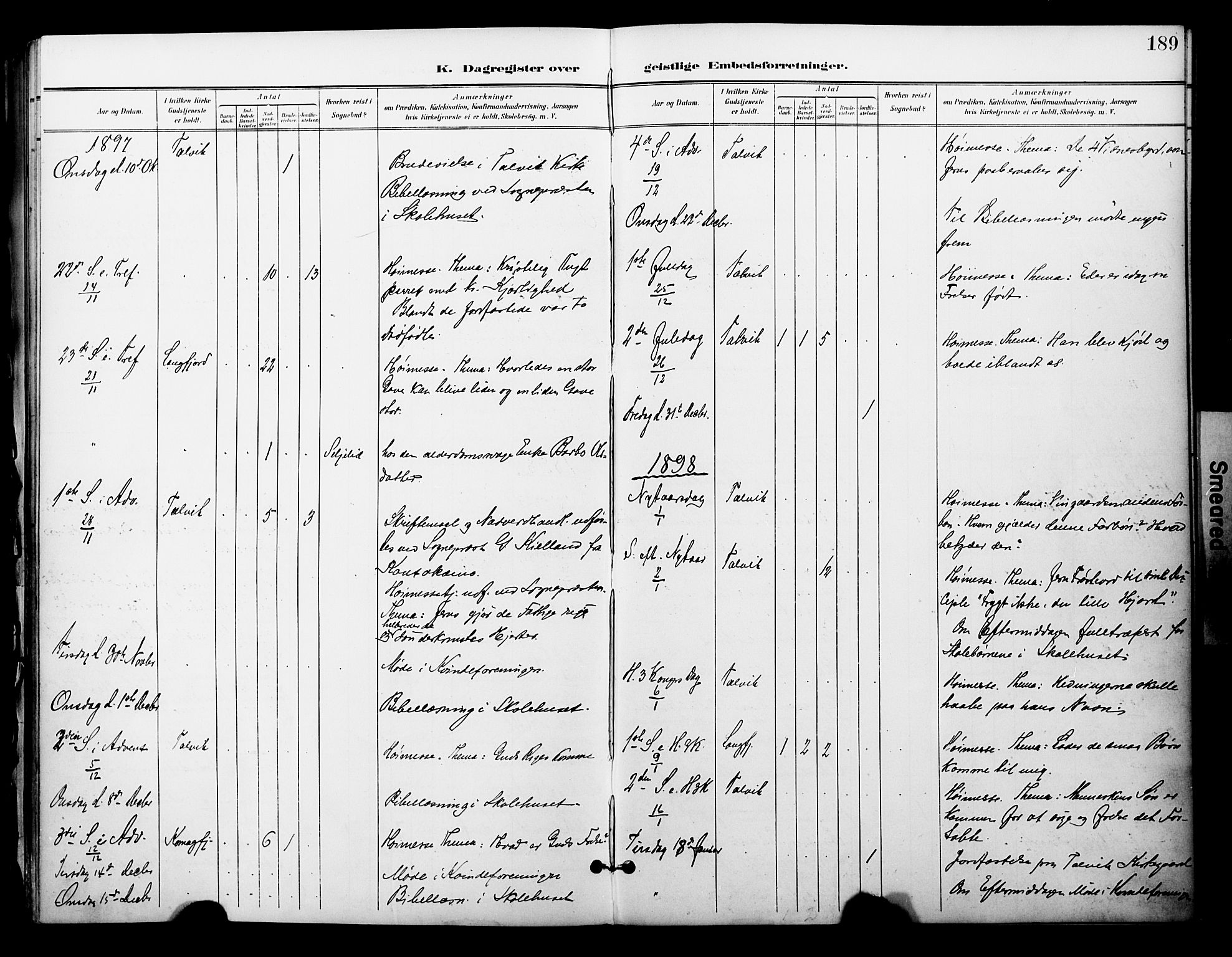 Talvik sokneprestkontor, SATØ/S-1337/H/Ha/L0014kirke: Parish register (official) no. 14, 1897-1905, p. 189