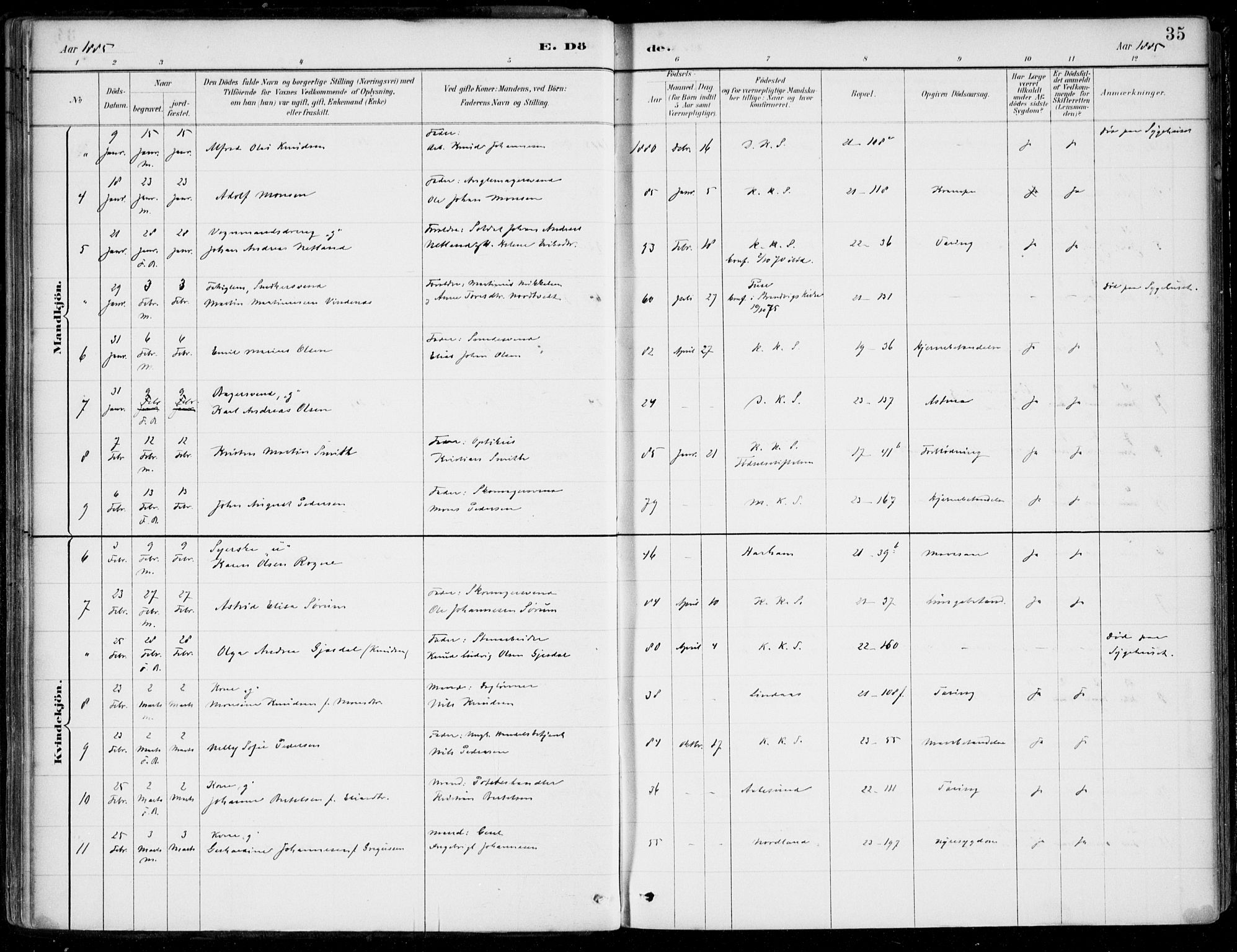 Korskirken sokneprestembete, SAB/A-76101/H/Hab: Parish register (copy) no. E 4, 1884-1910, p. 35