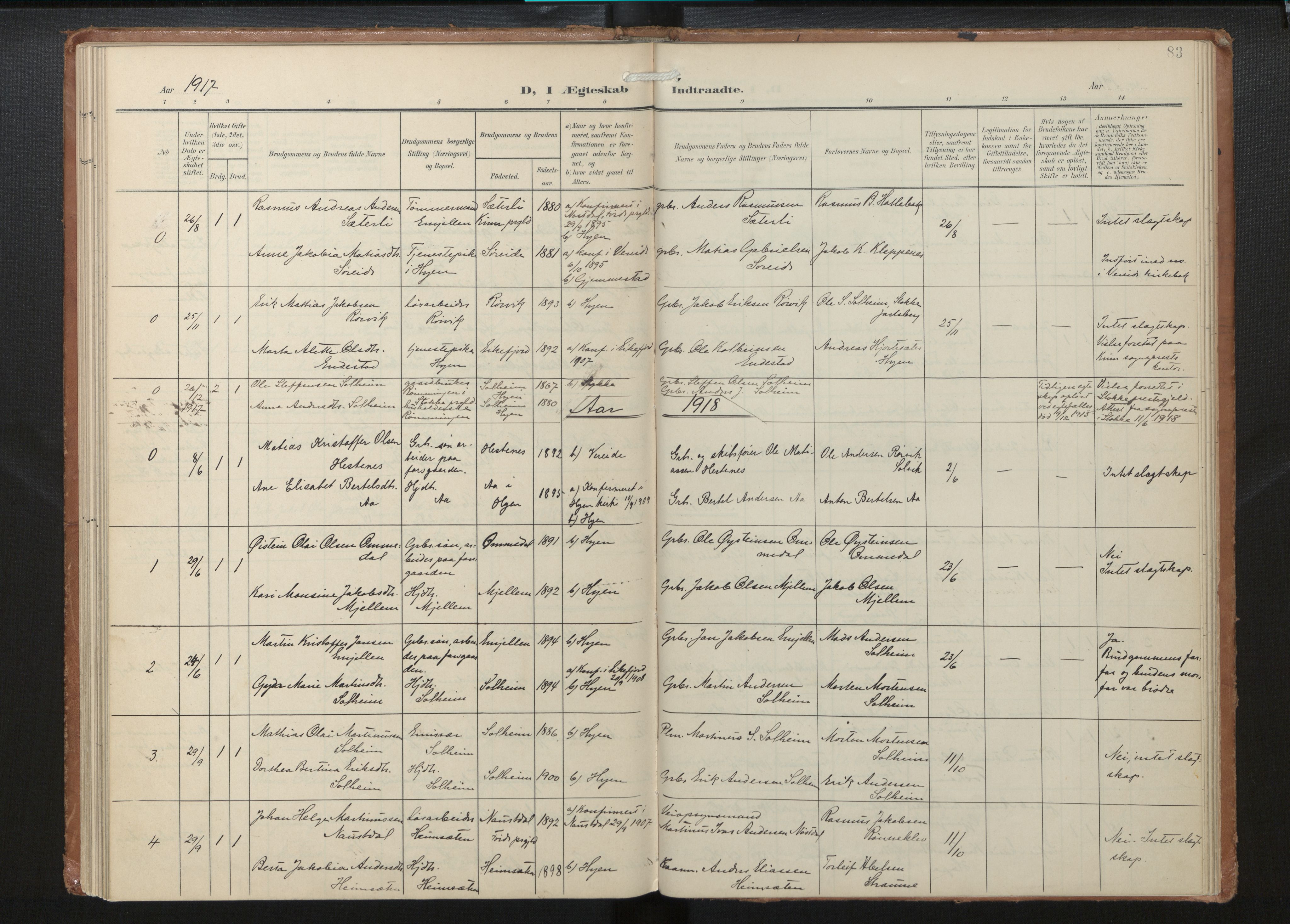 Gloppen sokneprestembete, AV/SAB-A-80101/H/Haa/Haae/L0002: Parish register (official) no. E 2, 1904-1925, p. 82b-83a