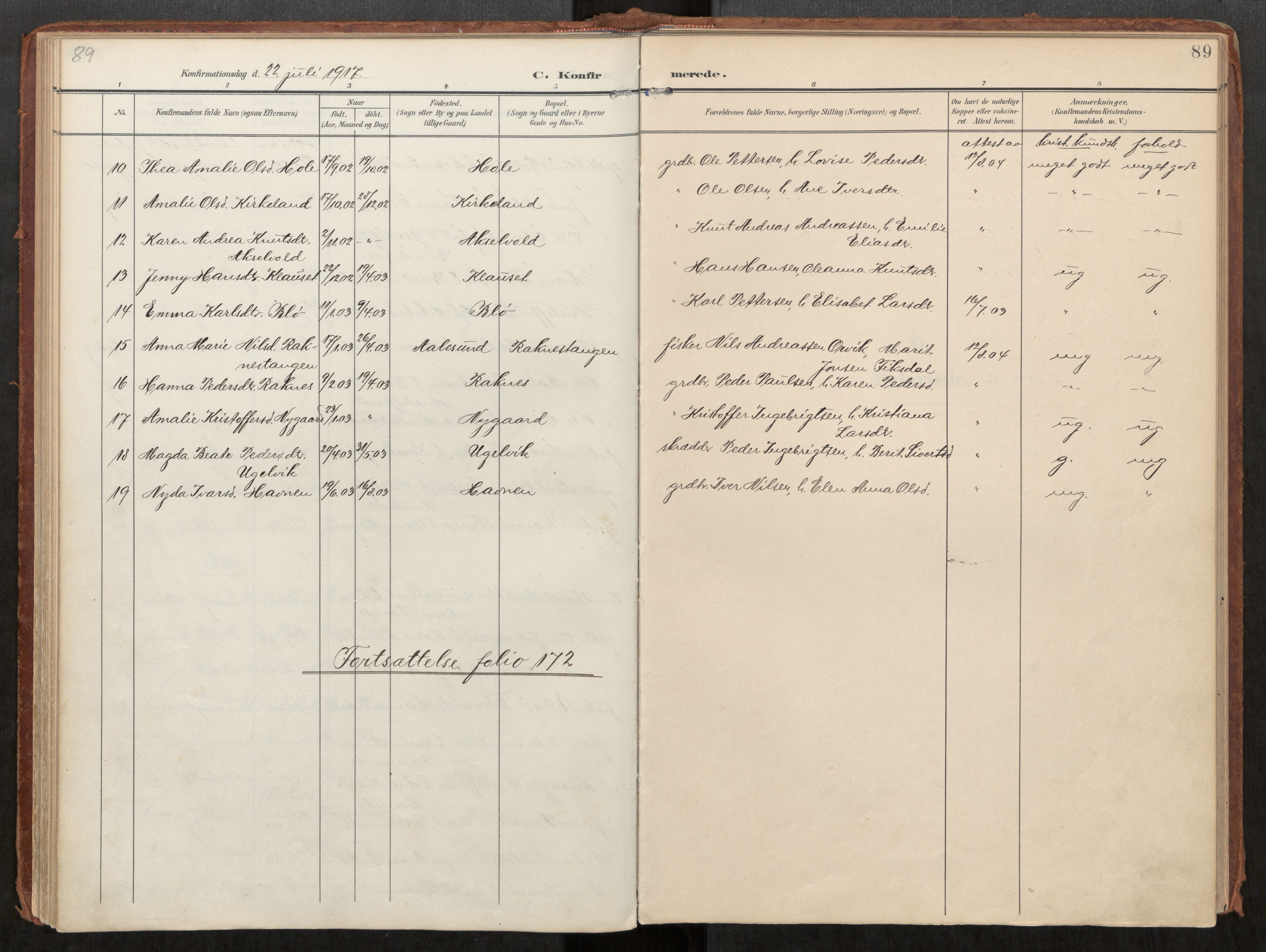 Ministerialprotokoller, klokkerbøker og fødselsregistre - Møre og Romsdal, AV/SAT-A-1454/563/L0740: Parish register (official) no. 563A02, 1903-1923, p. 89