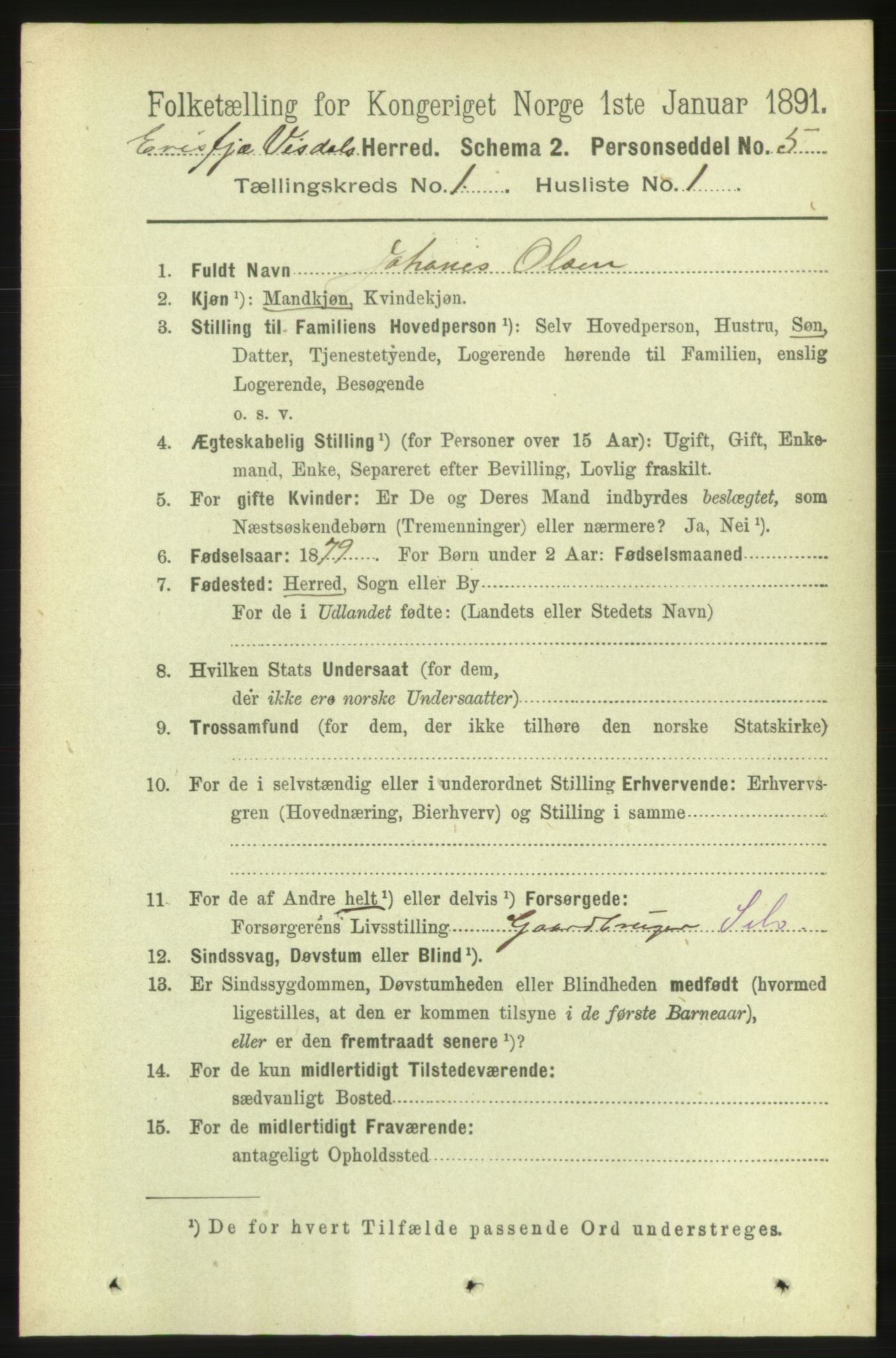 RA, 1891 census for 1542 Eresfjord og Vistdal, 1891, p. 70